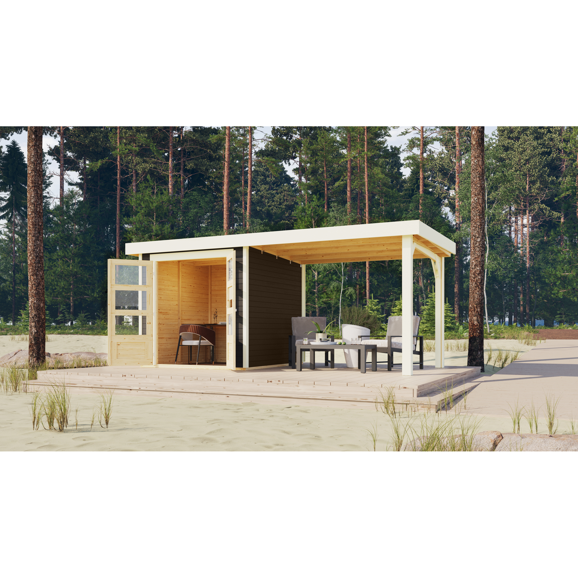 Gartenhaus-Set 'Raskola 2' terragrau mit Anbaudach 504,5 x 211 x 238 cm + product picture