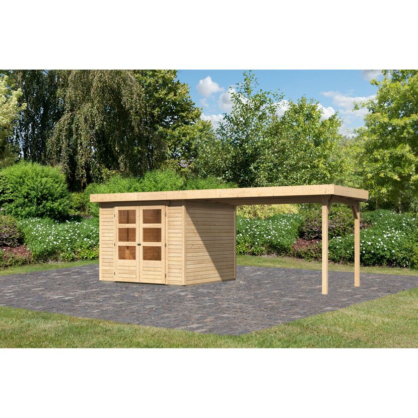 Gartenhaus aus Holz mit Überdachung