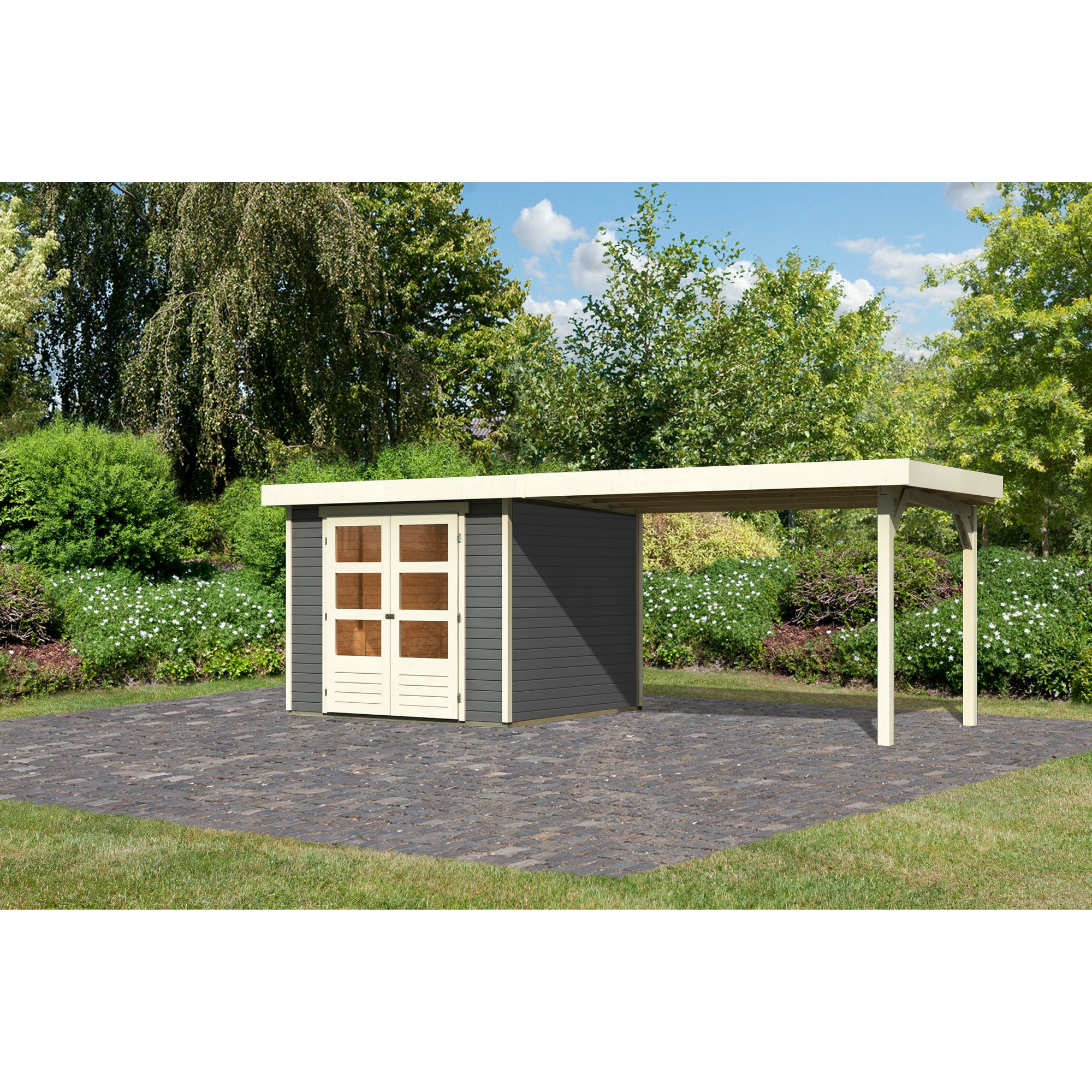 Gartenhaus-Set 'Raskola 3,5' terragrau mit Schleppdach 528,5 x 211 x 262 cm + product picture