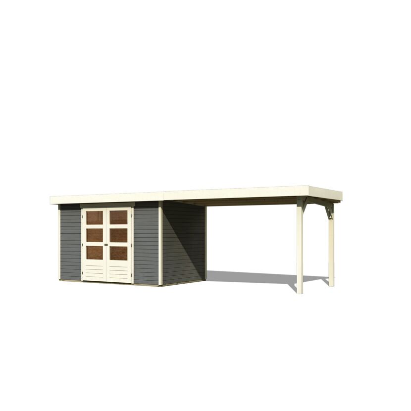 Gartenhaus-Set 'Raskola 4' terragrau mit Anbaudach 591,5 x 211 x 238 cm