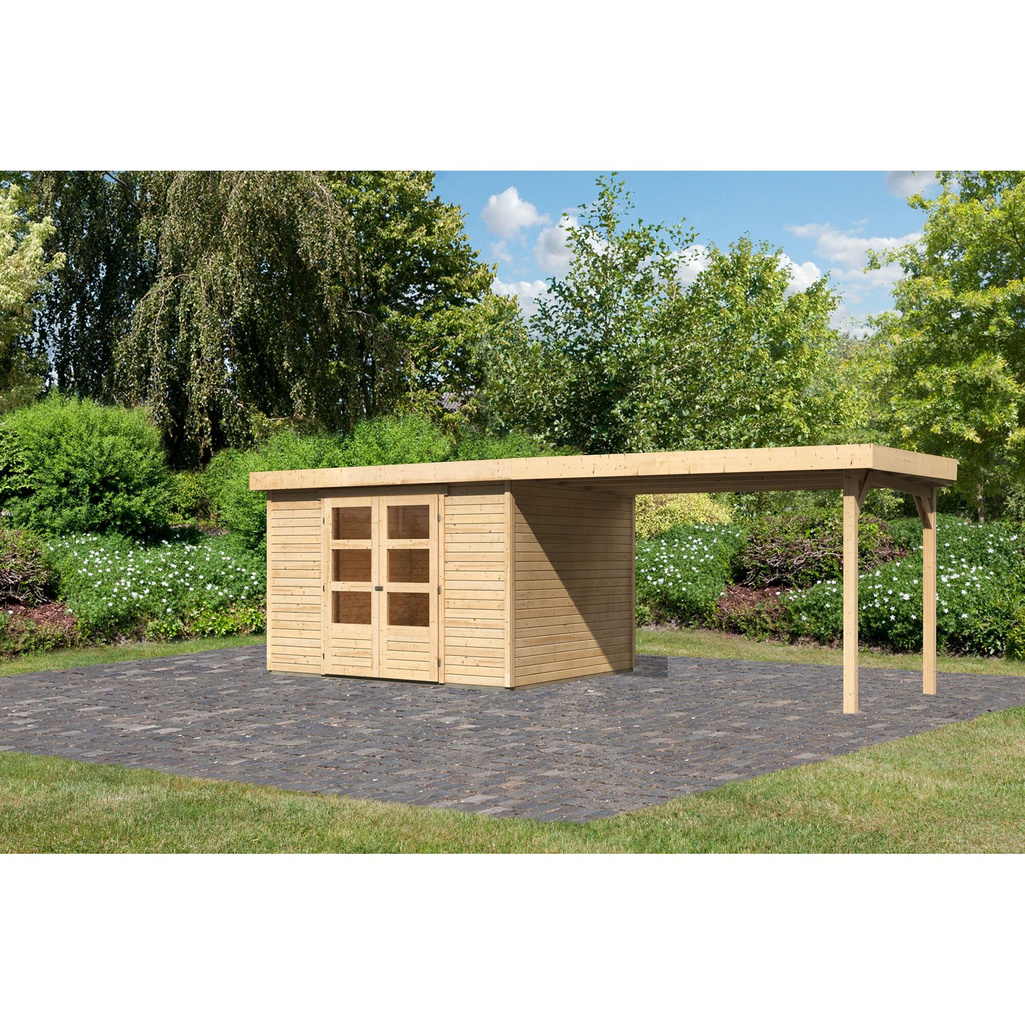 Gartenhaus aus Holz mit Überdachung