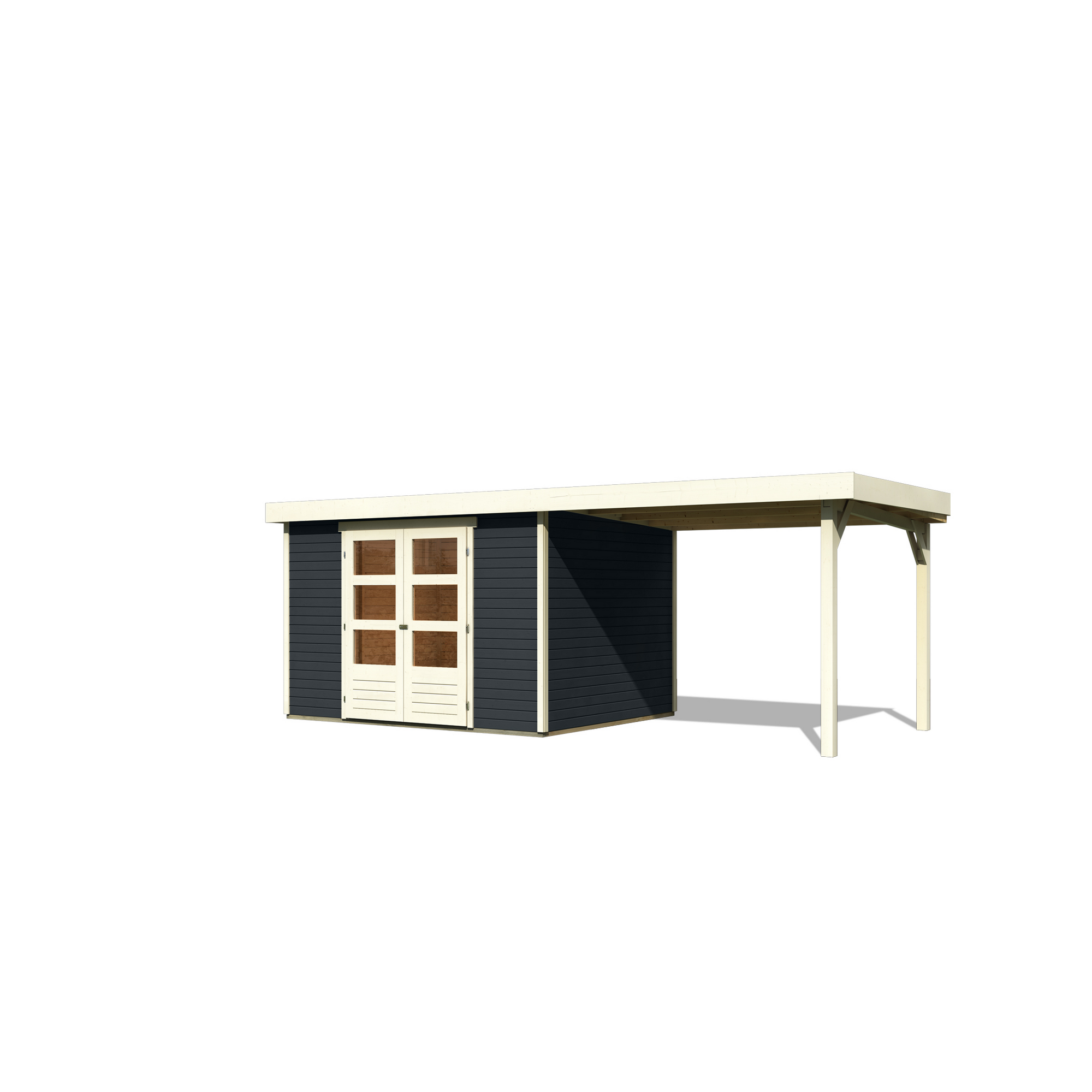 Gartenhaus-Set 'Raskola 5' anthrazit mit Anbaudach 330 x 211 x 262 cm