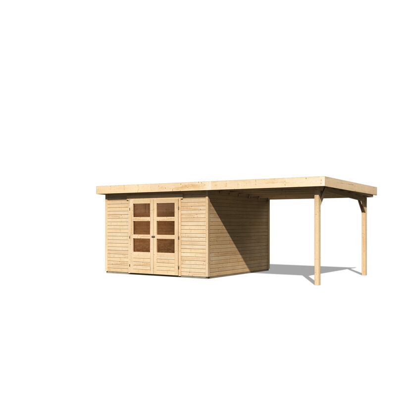 Gartenhaus-Set 'Raskola 6' naturbelassen mit Anbaudach 595,5 x 216 x 331 cm