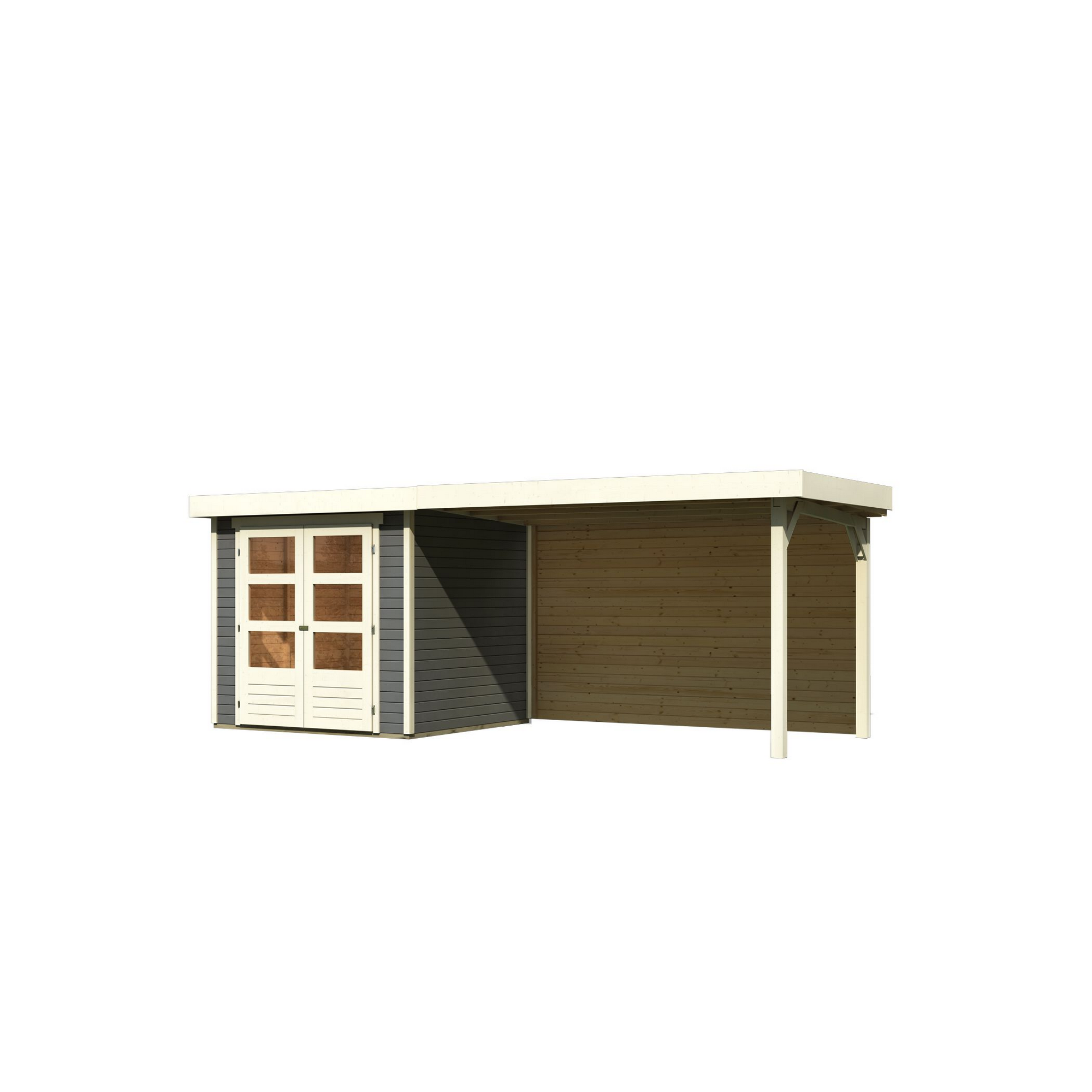 Gartenhaus-Set 'Raskola 2' terragrau mit Anbaudach und Rückwand 504,5 x 211 x 238 cm + product picture