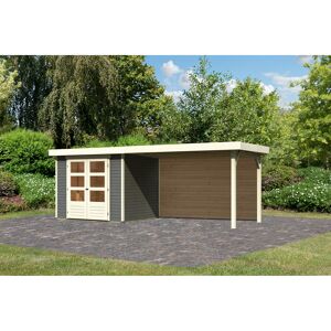 Gartenhaus-Set 'Raskola 3' terragrau mit Anbaudach und Rückwand 528,5 x 211 x 238 cm