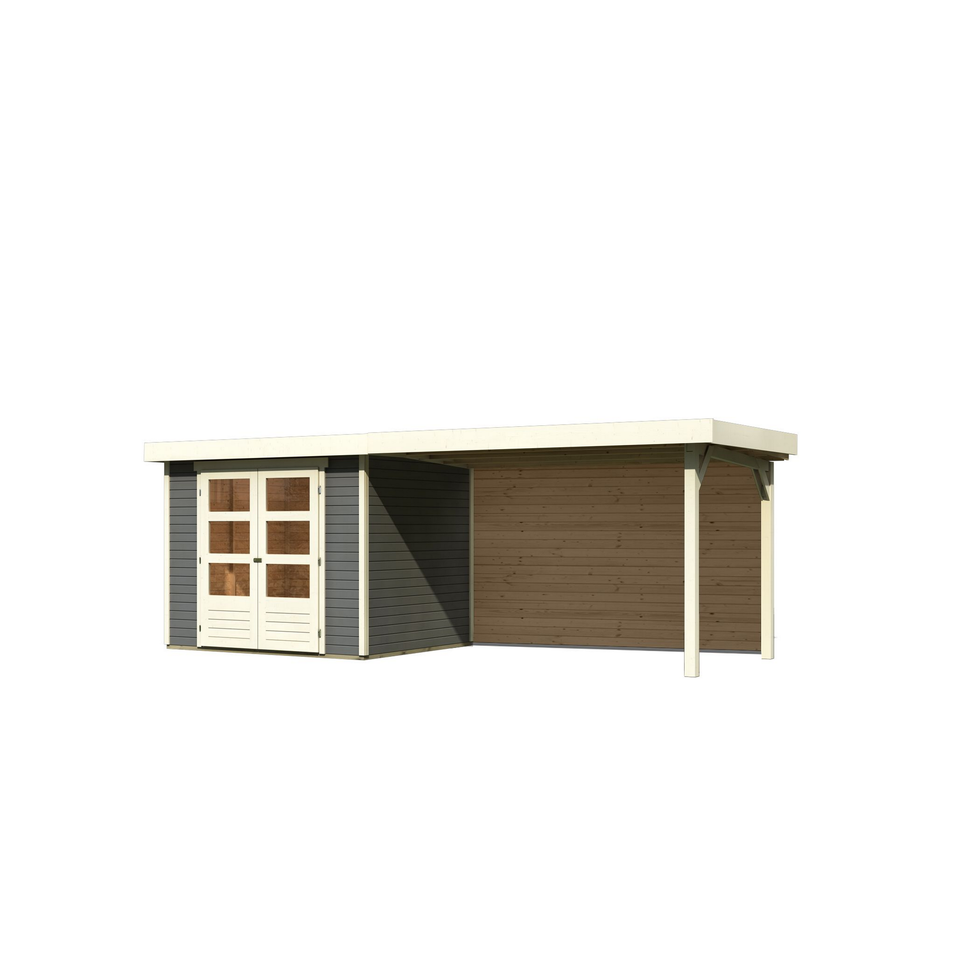 Gartenhaus-Set 'Raskola 3' terragrau mit Anbaudach und Rückwand 528,5 x 211 x 238 cm + product picture