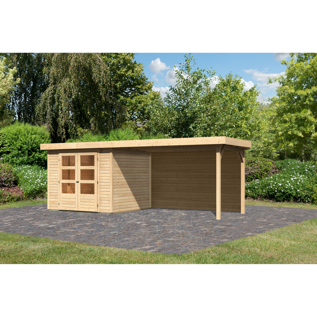 Bild von Gartenhaus-Set 'Raskola 3,5' naturbelassen mit Schleppdach und Rückwand 528,5 x 211 x 262 cm