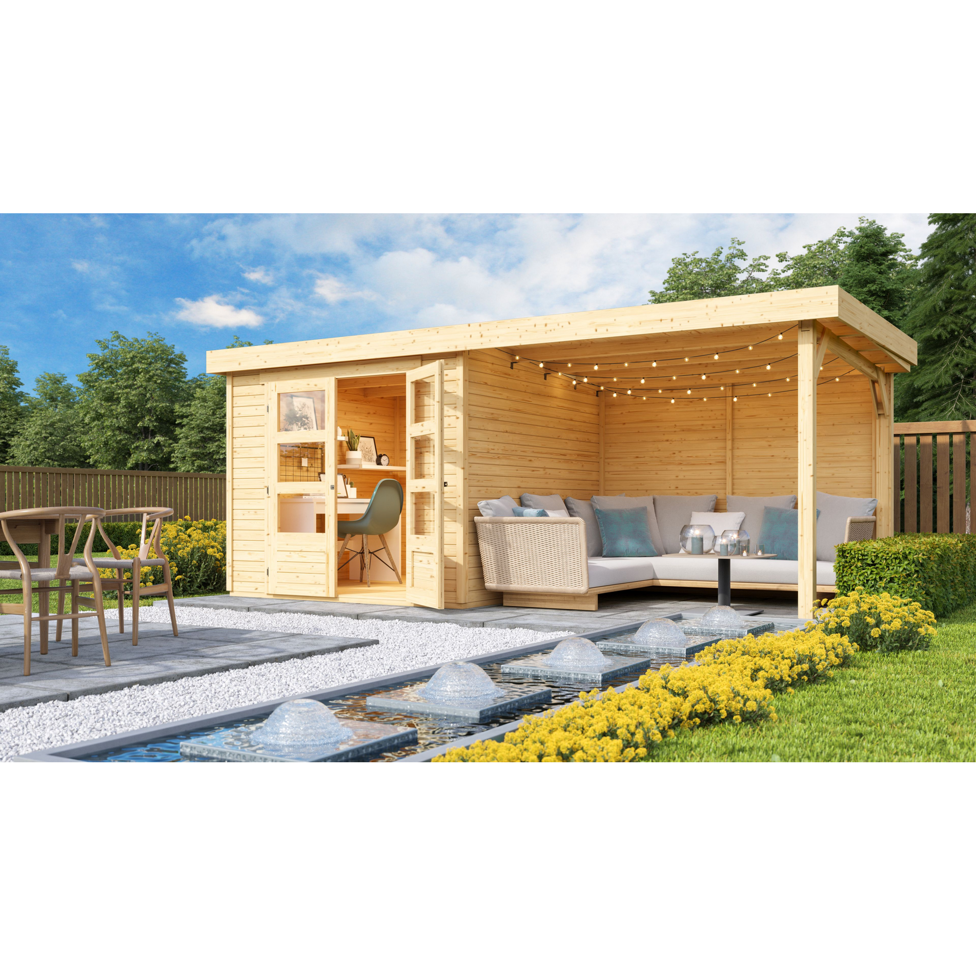 Gartenhaus-Set 'Raskola 3,5' naturbelassen mit Schleppdach und Rückwand 528,5 x 211 x 262 cm