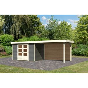 Gartenhaus-Set 'Raskola 4' terragrau mit Anbaudach und Rückwand 591,5 x 211 x 238 cm