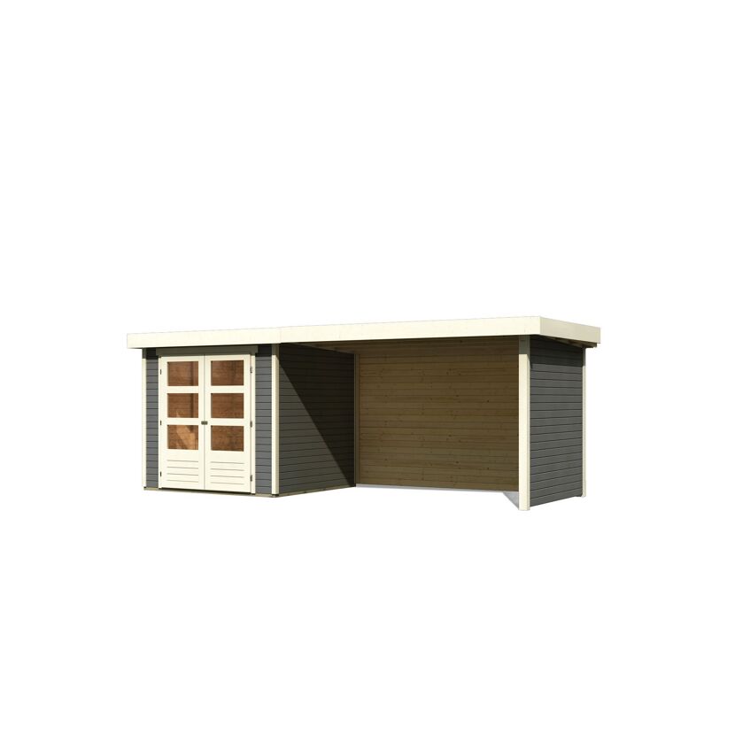 Gartenhaus-Set 'Raskola 2' terragrau mit Anbaudach, Seiten- und Rückwand 504,5 x 211 x 238 cm