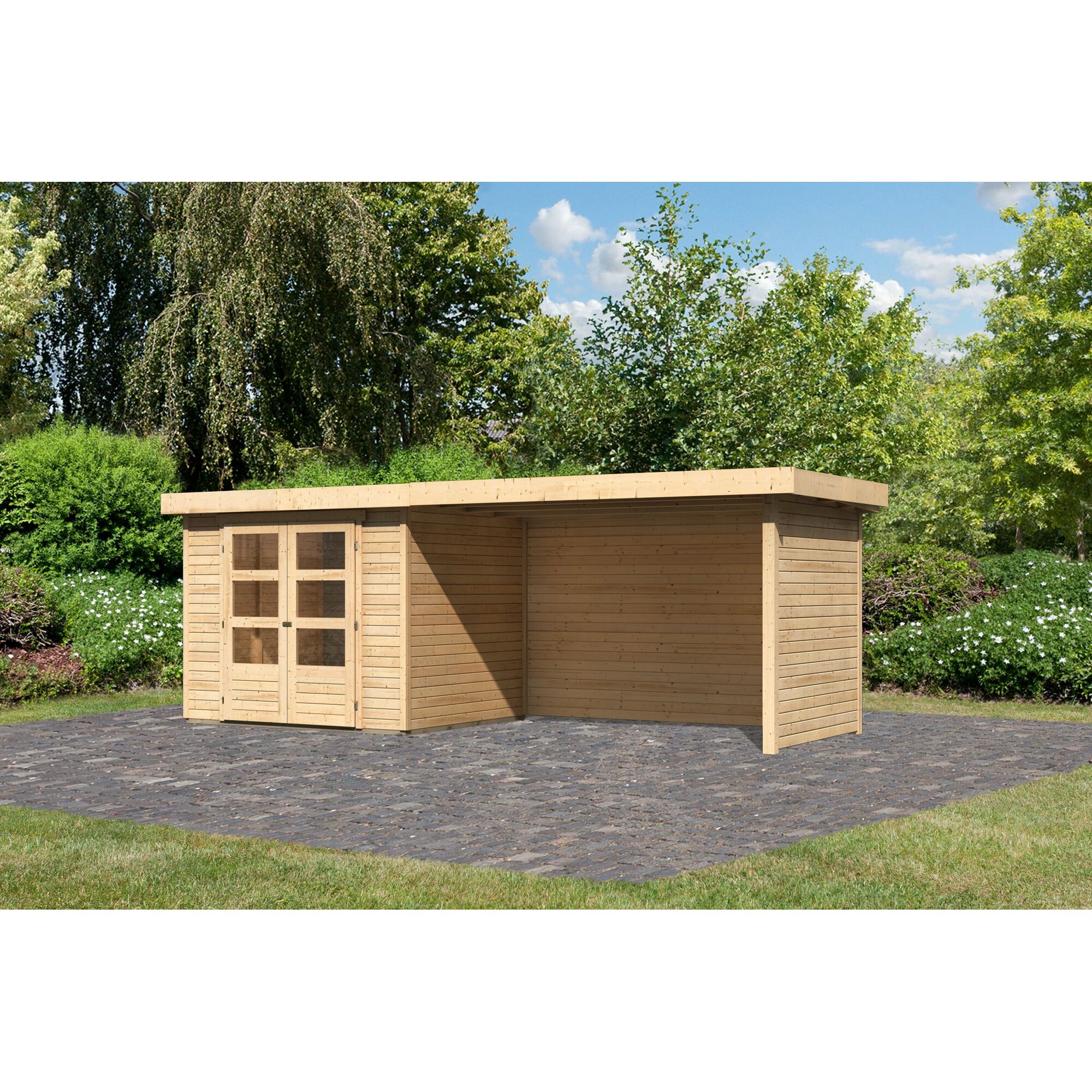 Gartenhaus aus Holz mit Überdachung