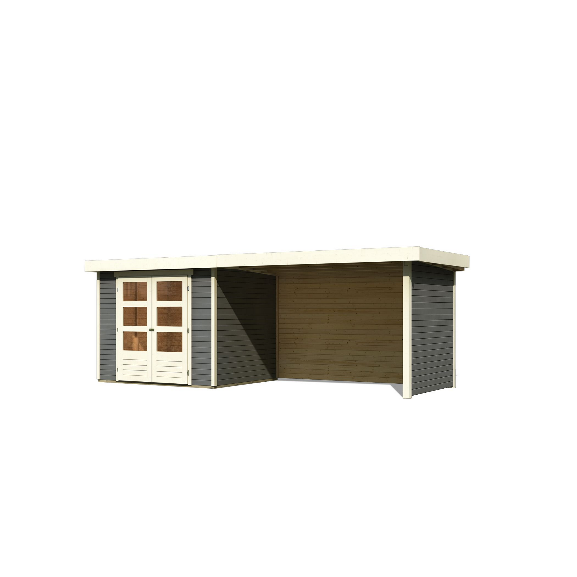 Gartenhaus-Set 'Raskola 3' terragrau mit Anbaudach, Seiten- und Rückwand 528,5 x 211 x 238 cm + product picture