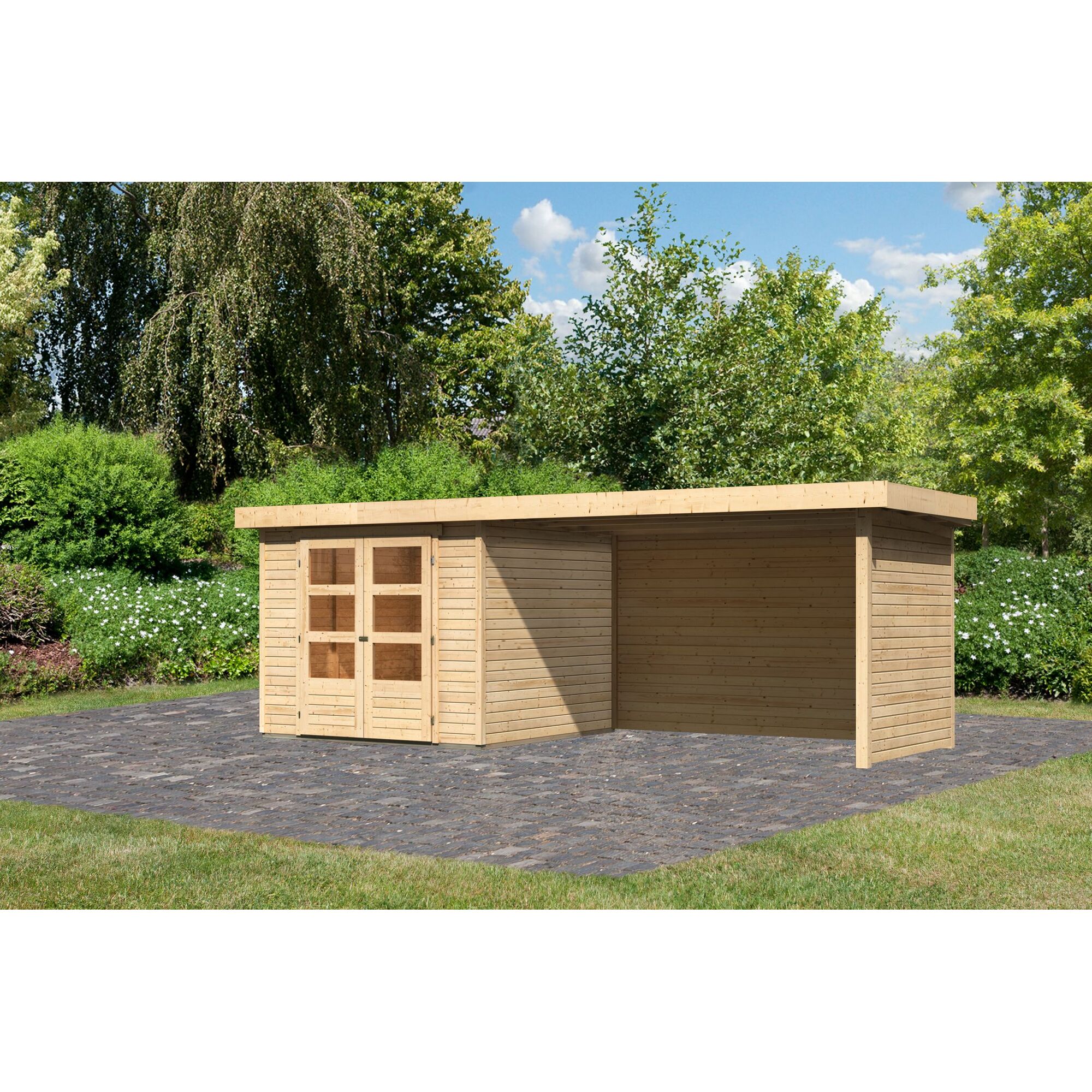 Gartenhaus aus Holz mit Überdachung