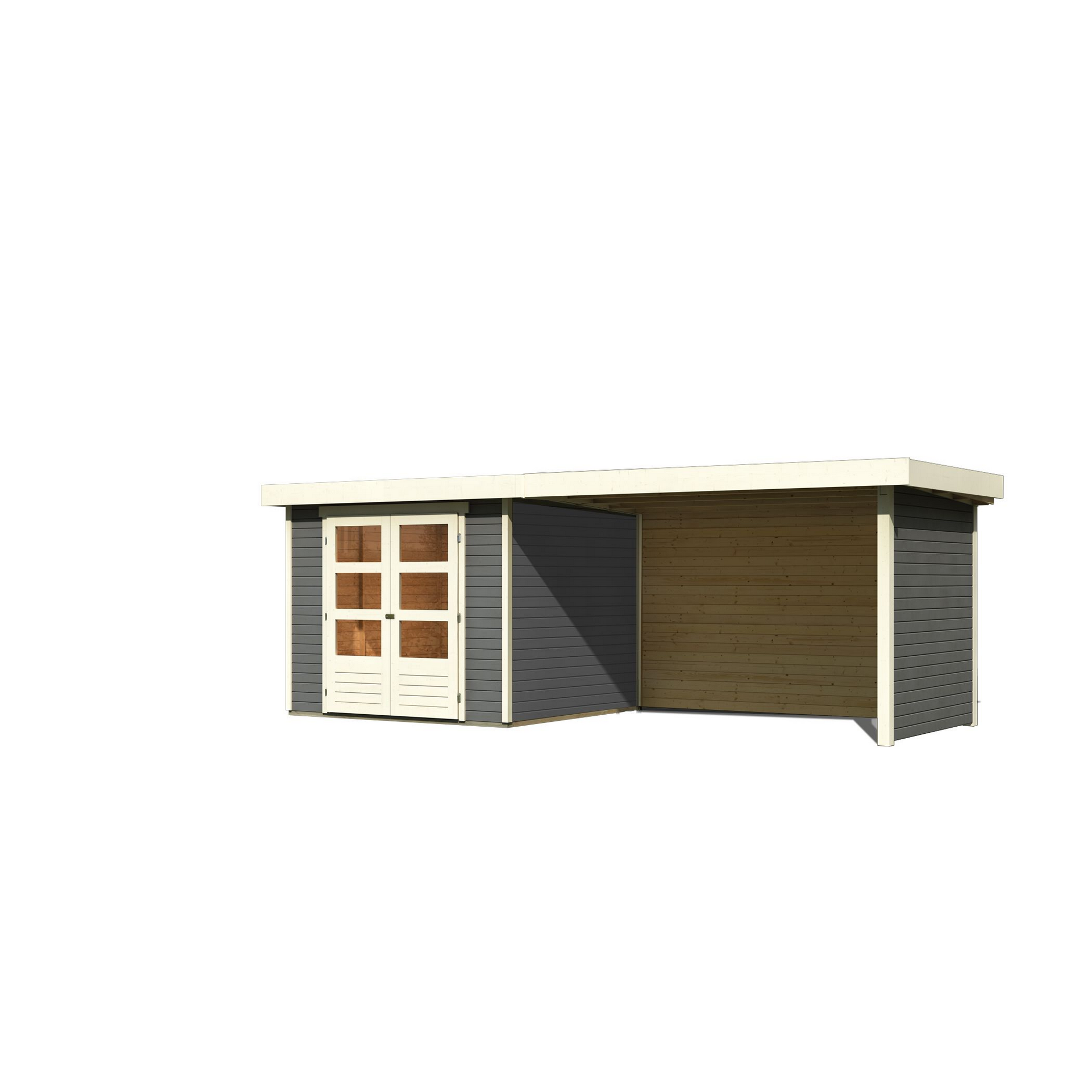 Gartenhaus-Set 'Raskola 3,5' terragrau mit Schleppdach, Seiten- und Rückwand 528,5 x 211 x 262 cm + product picture