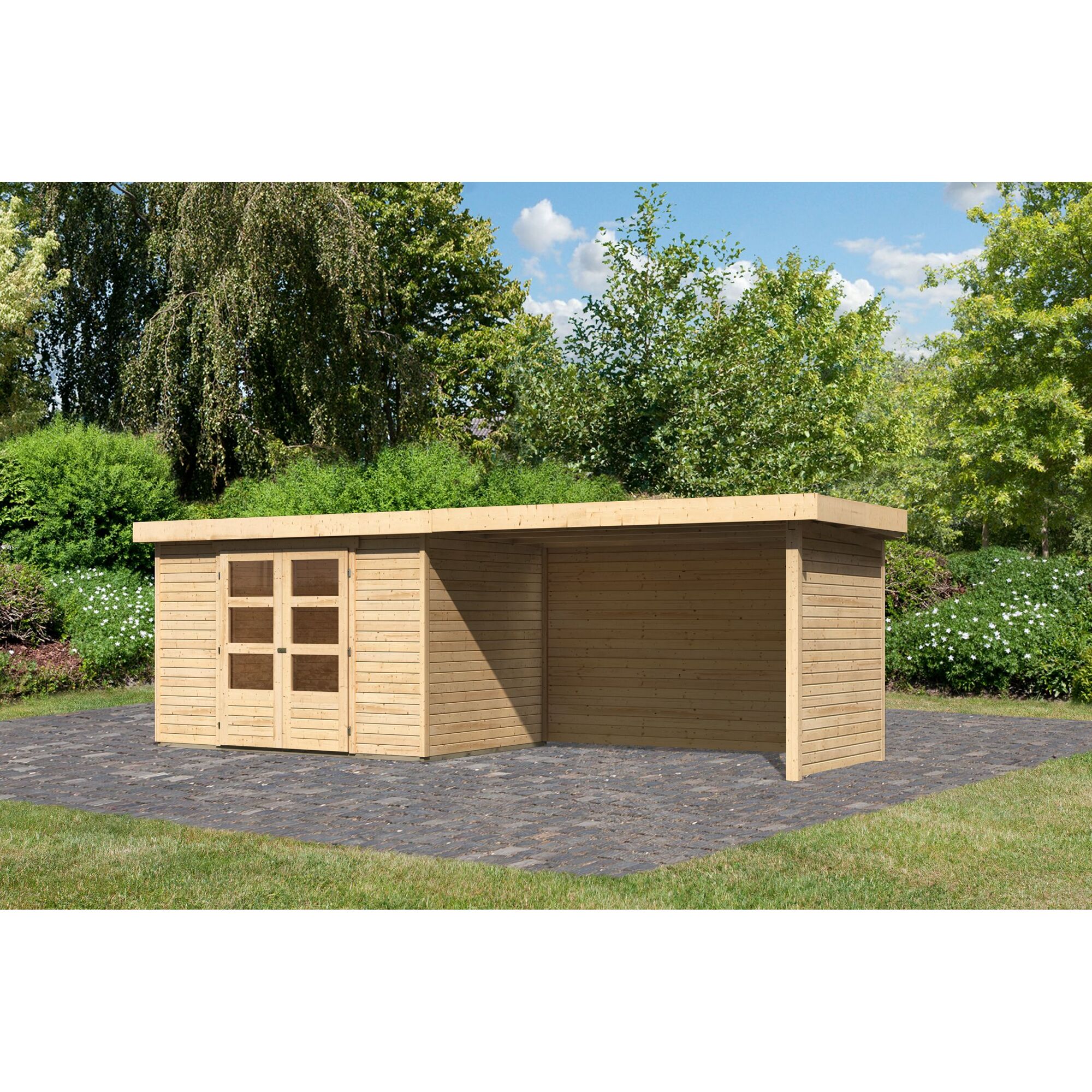 Gartenhaus aus Holz mit Überdachung