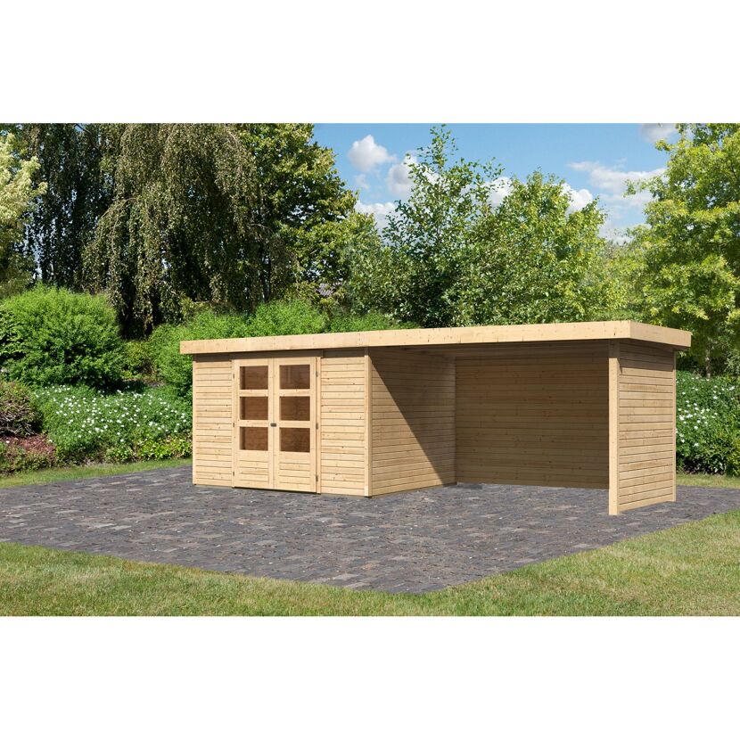 Gartenhaus aus Holz mit Überdachung