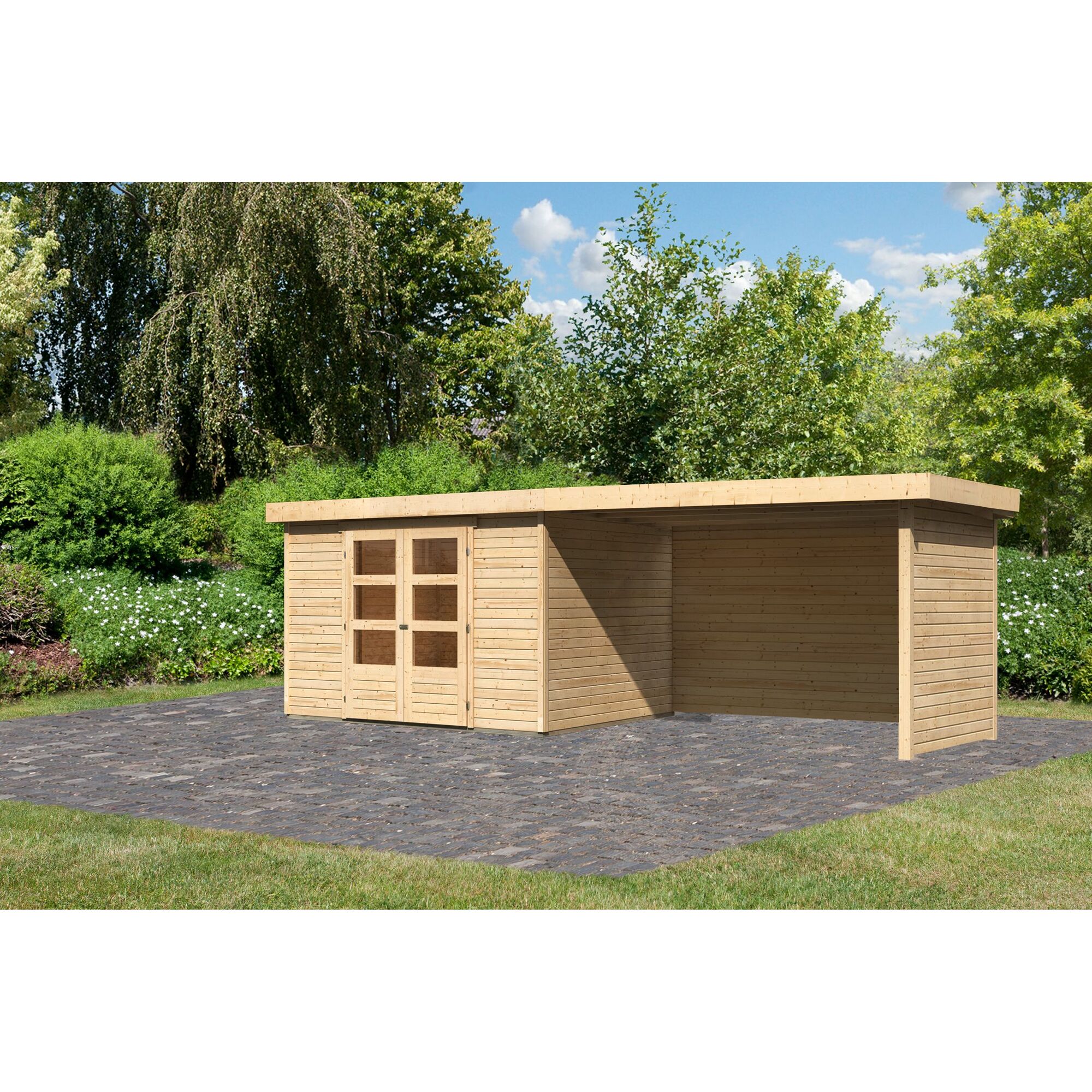 Gartenhaus aus Holz mit Überdachung