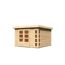 Gartenhaus aus Holz mit großen Fenstern