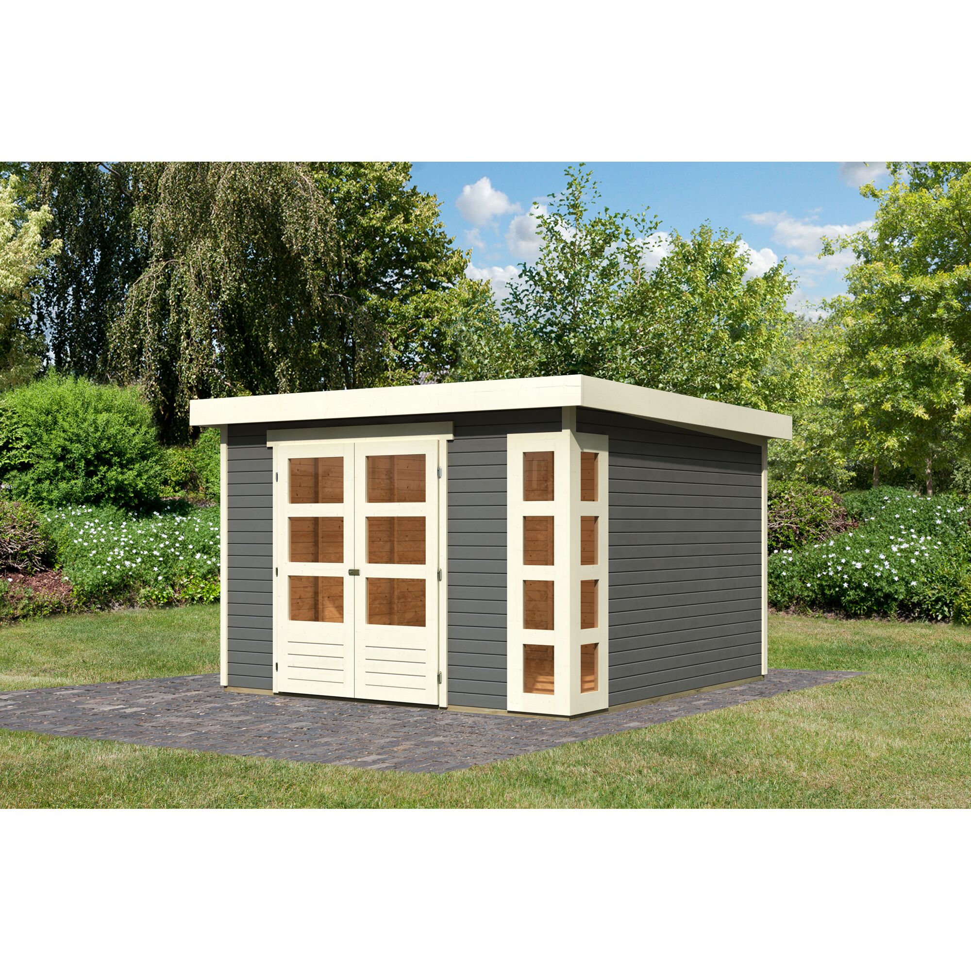 Gartenhaus mit Doppeltür und Seitenfenstern
