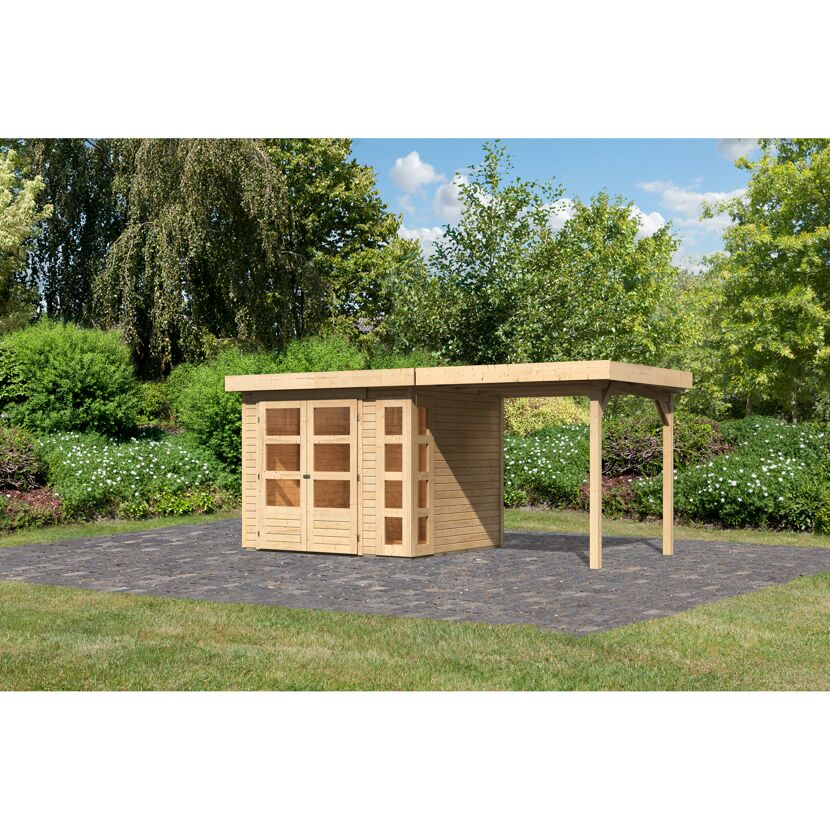 Gartenhaus aus Holz mit Überdachung