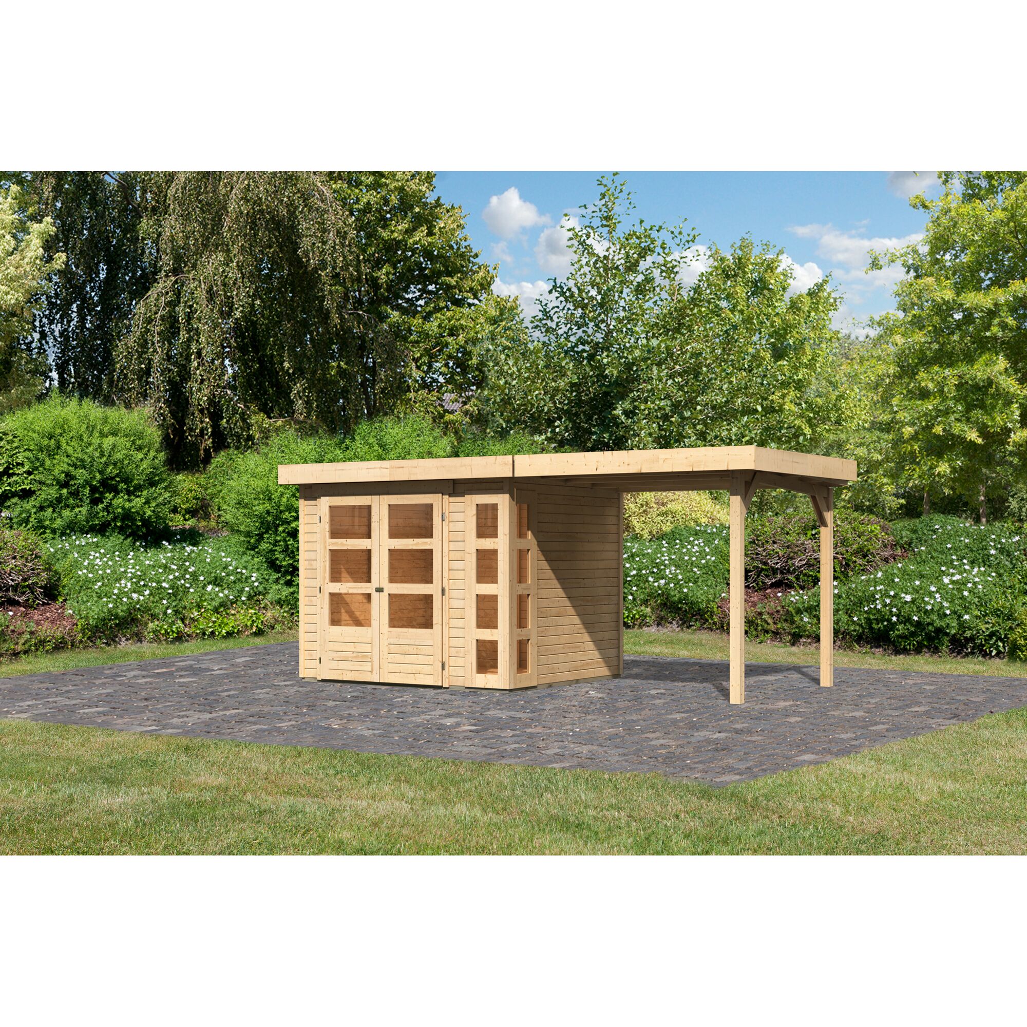 Gartenhaus aus Holz mit Überdachung