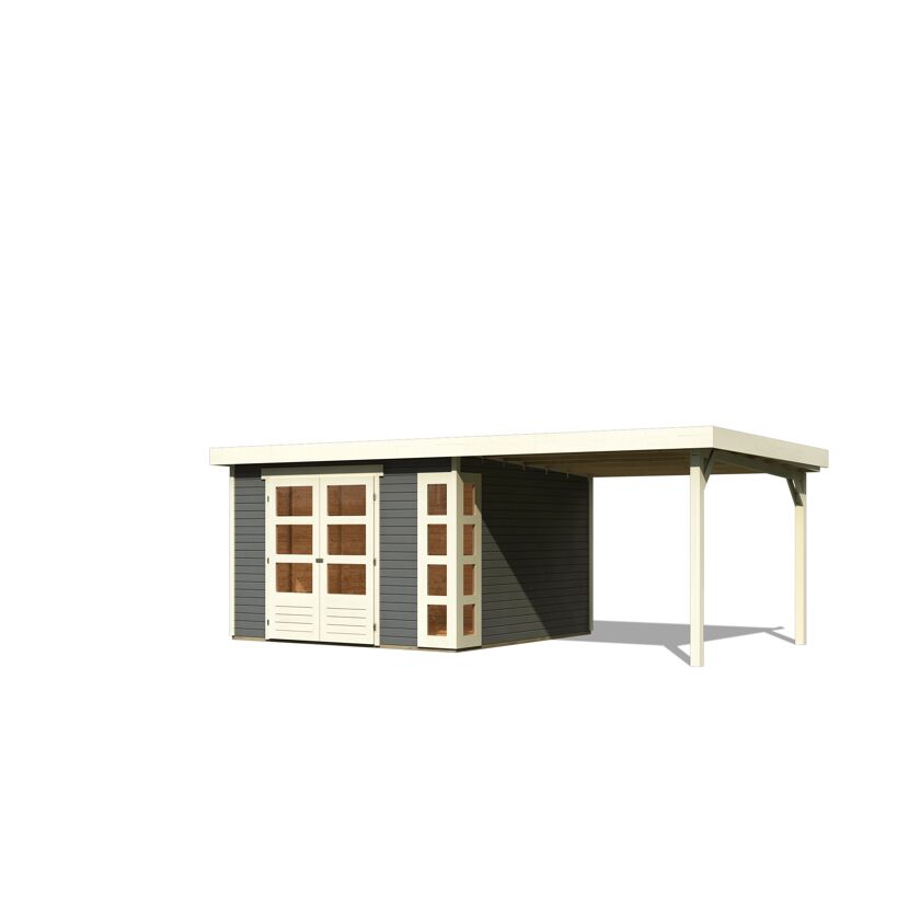 Gartenhaus-Set 'Terko 6' terragrau mit Anbaudach 334 x 216 x 331 cm