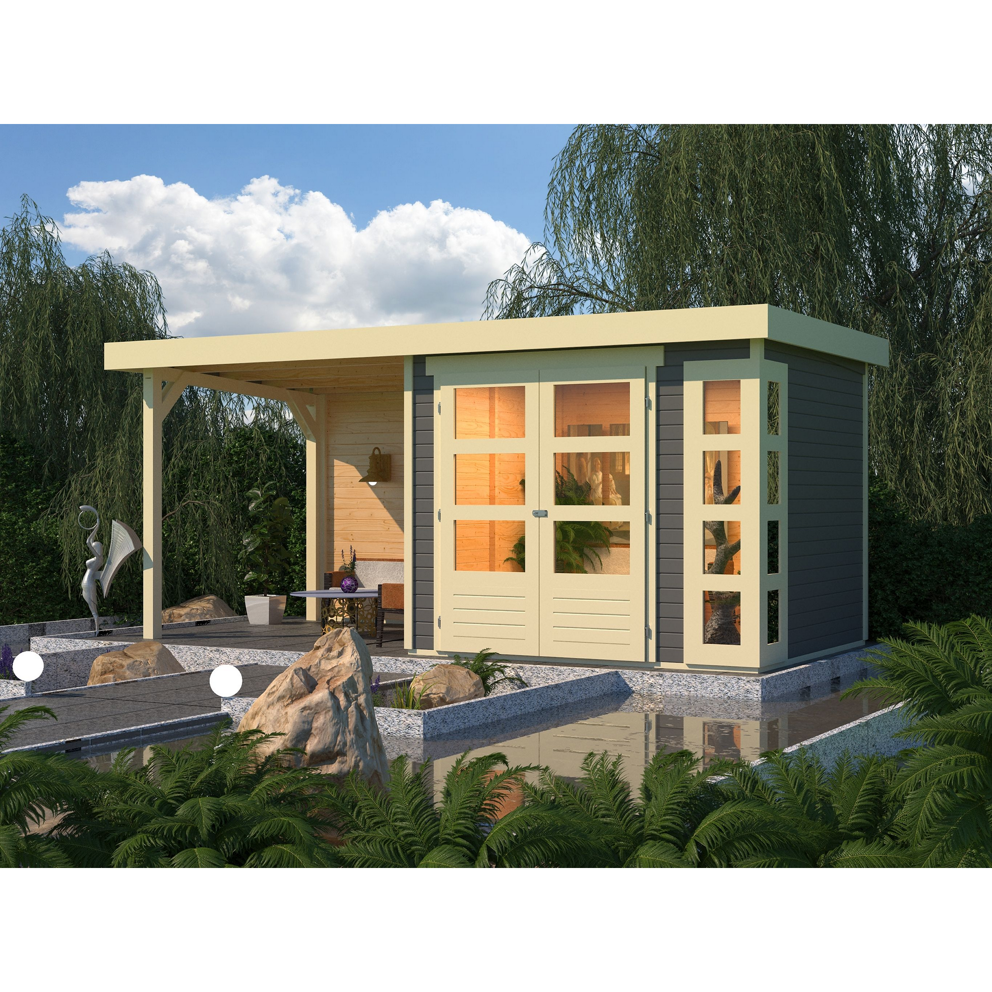 Gartenhaus mit überdachter Terrasse