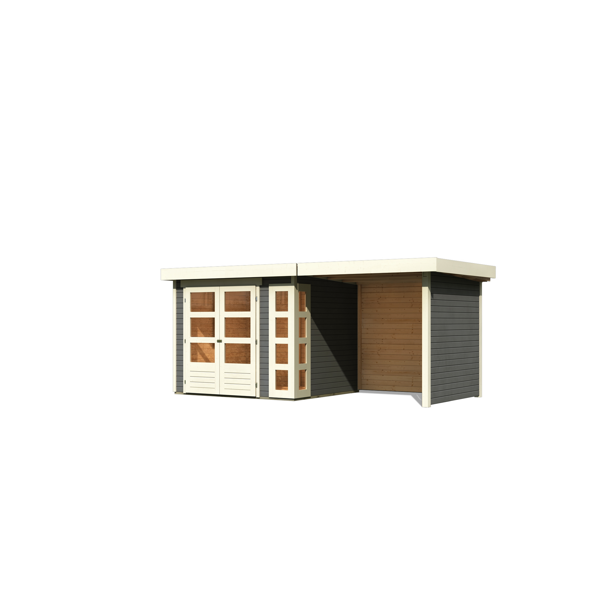 Gartenhaus-Set 'Terko 3' terragrau mit Schleppdach, Seiten- und Rückwand 491 x 211 x 238 cm