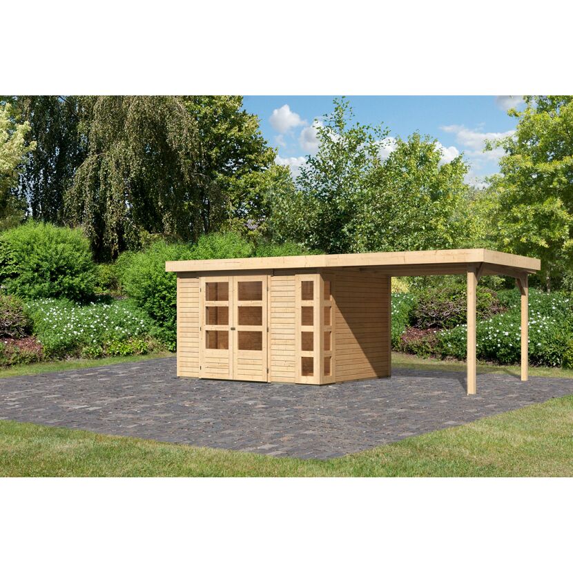 Gartenhaus aus Holz mit Überdachung