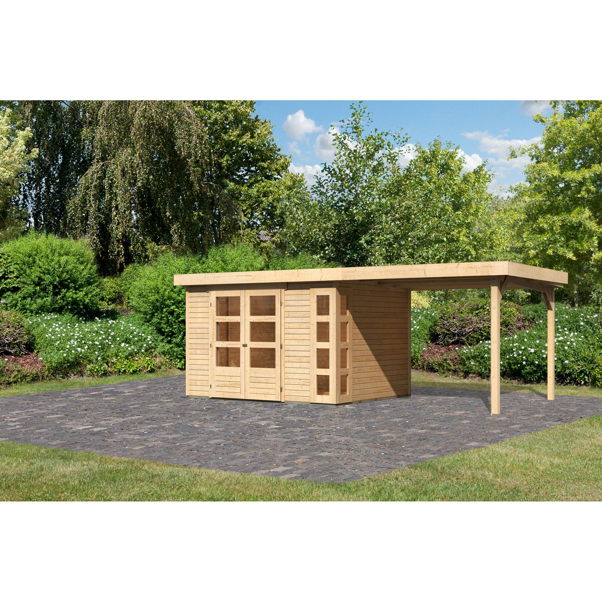 Gartenhaus aus Holz mit Überdachung