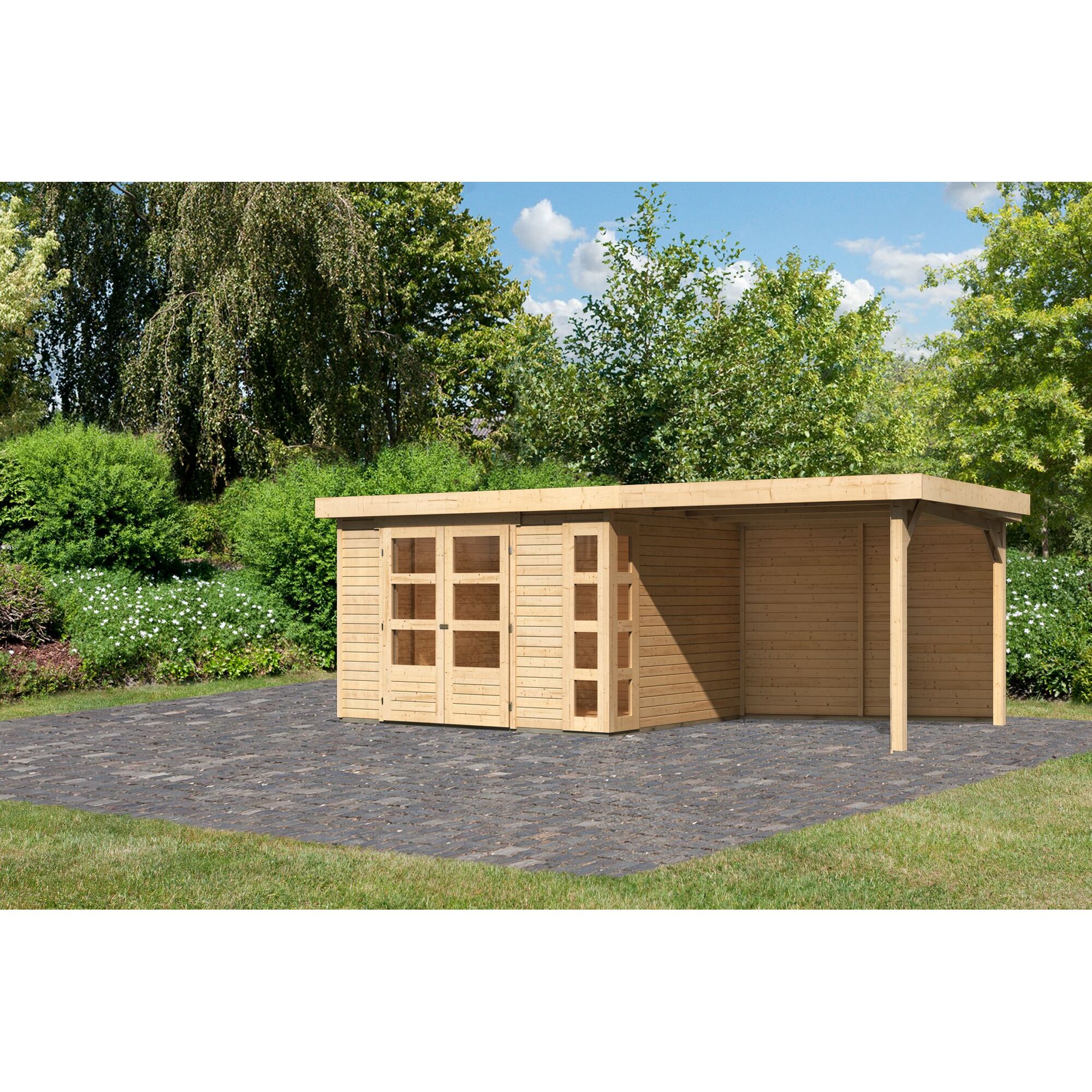 Gartenhaus aus Holz mit Überdachung