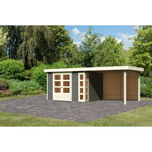 Gartenhaus-Set 'Terko 5' terragrau mit Anbaudach und Rückwand 591,5 x 210 x 262 cm