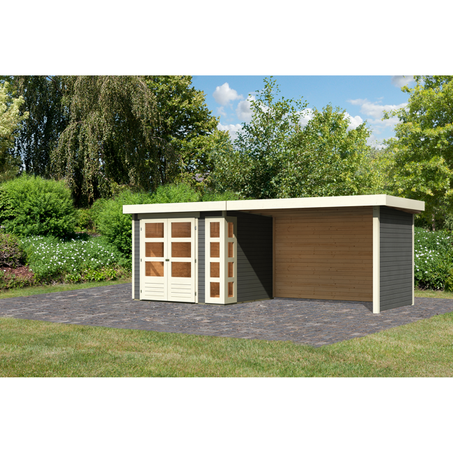 Bild von Gartenhaus-Set 'Terko 3' terragrau mit Schleppdach, Seiten- und Rückwand 528,5 x 211 x 238 cm