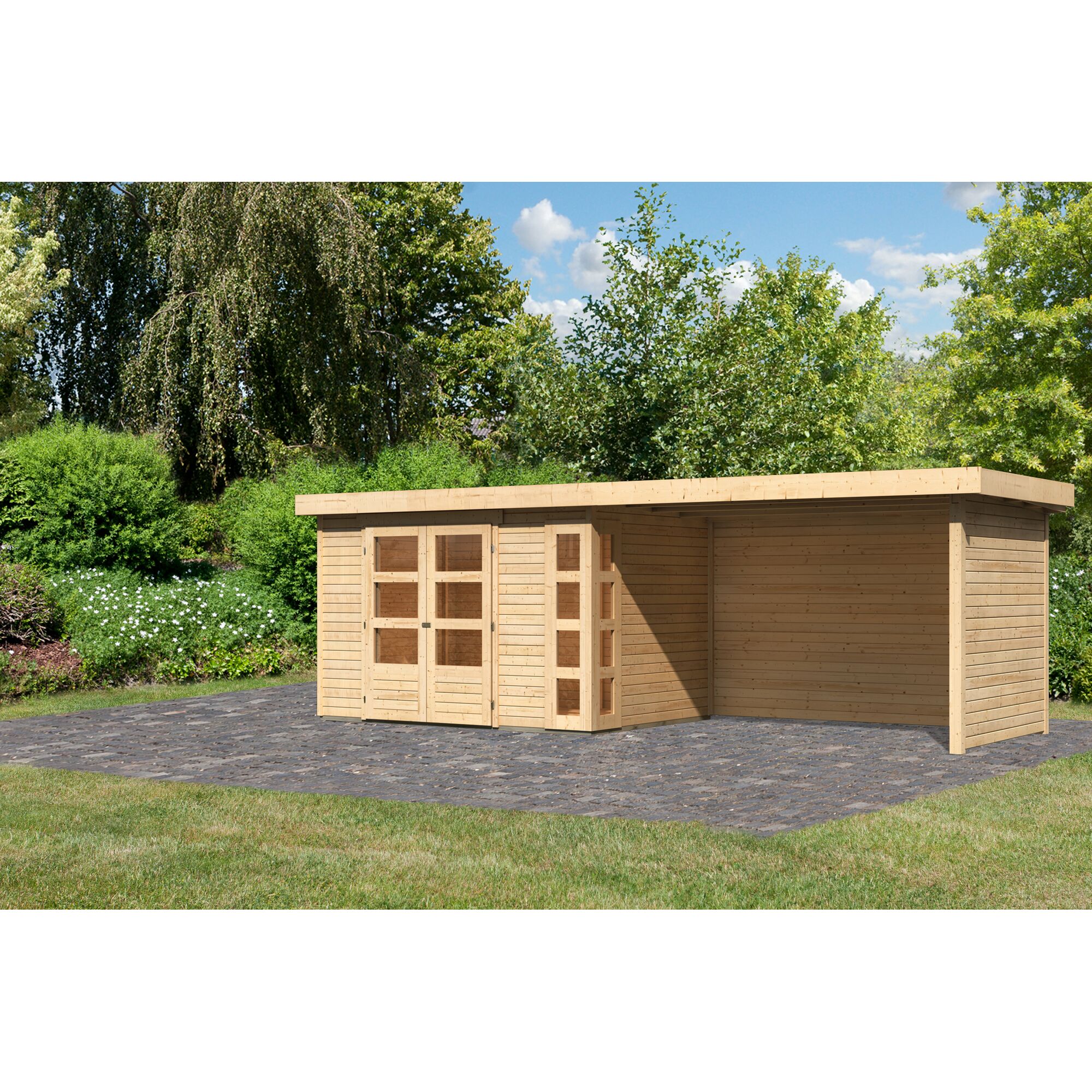 Gartenhaus aus Holz mit Überdachung