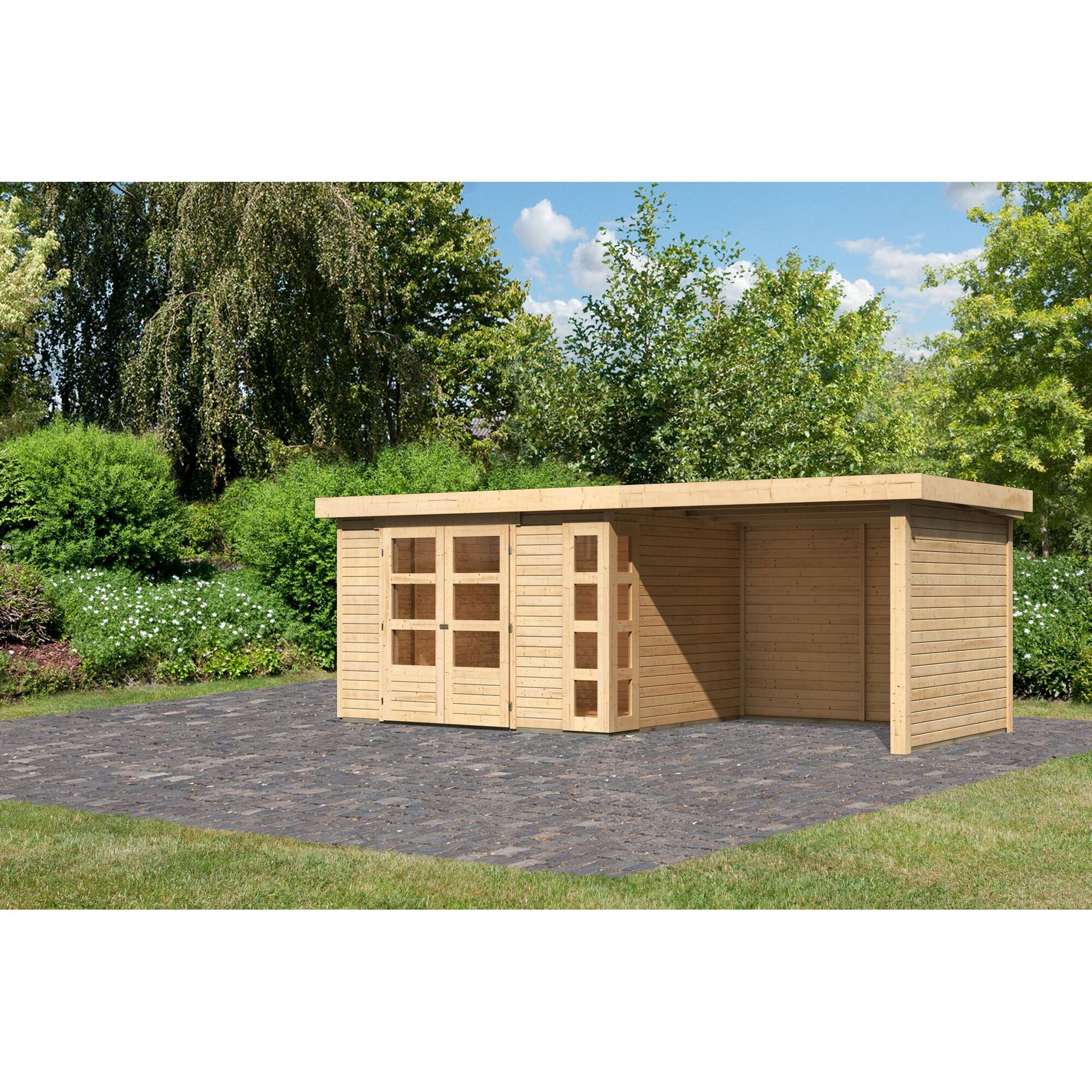 Gartenhaus aus Holz mit Überdachung