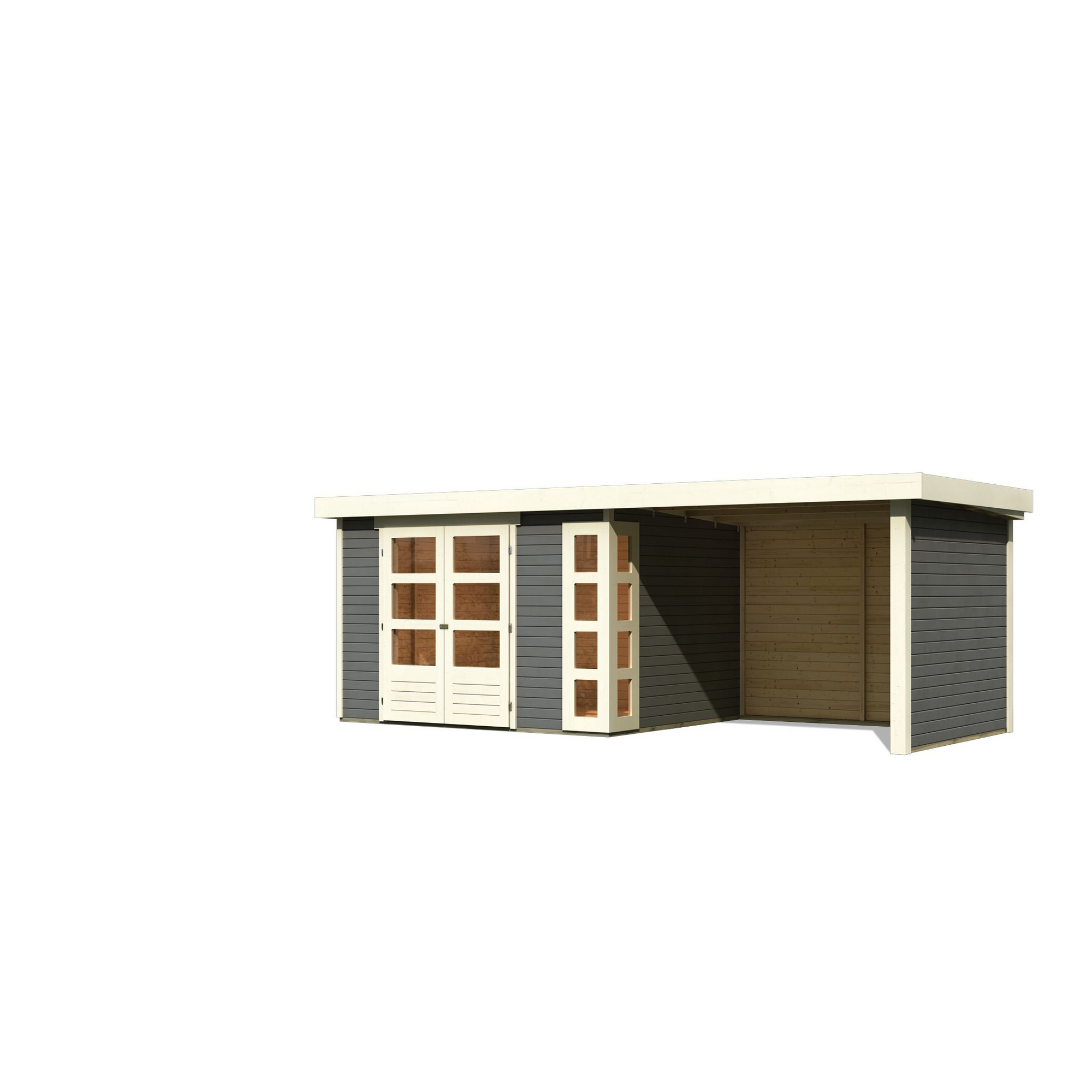 Gartenhaus-Set 'Terko 5' terragrau mit Anbaudach, Seiten- und Rückwand 591,5 x 210 x 262 cm