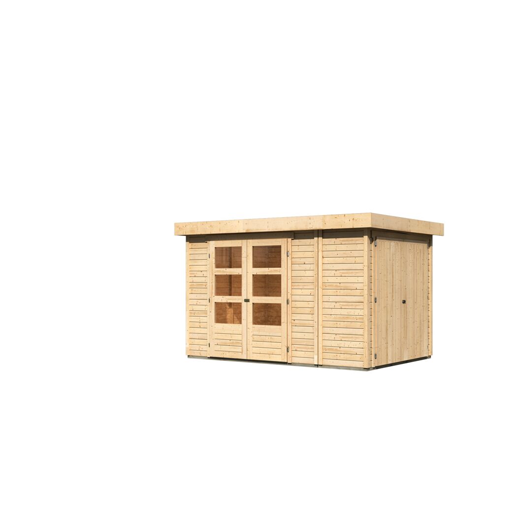 Gartenhaus aus Holz mit Doppeltür und Anbau