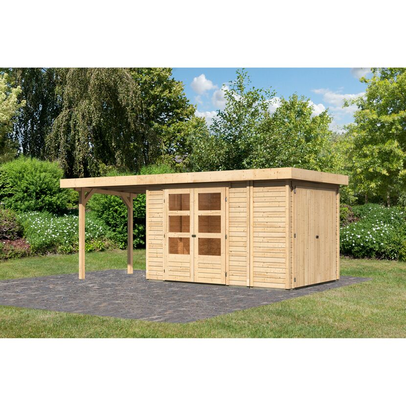 Gartenhaus aus Holz mit Überdachung