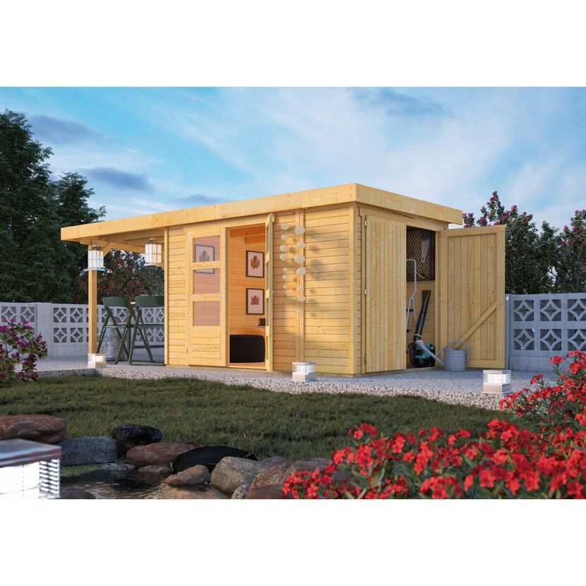 Gartenhaus aus Holz mit Überdachung