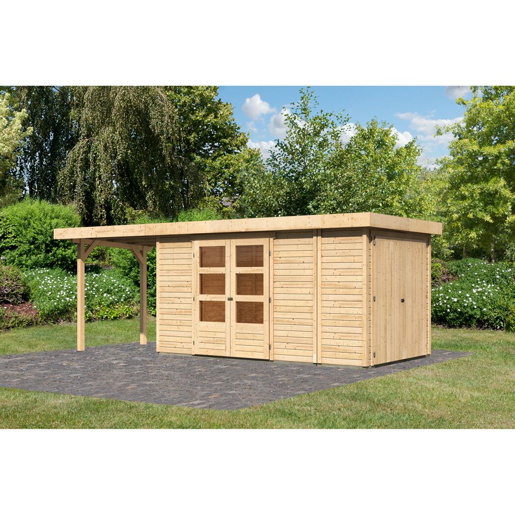 Gartenhaus aus Holz mit Überdachung