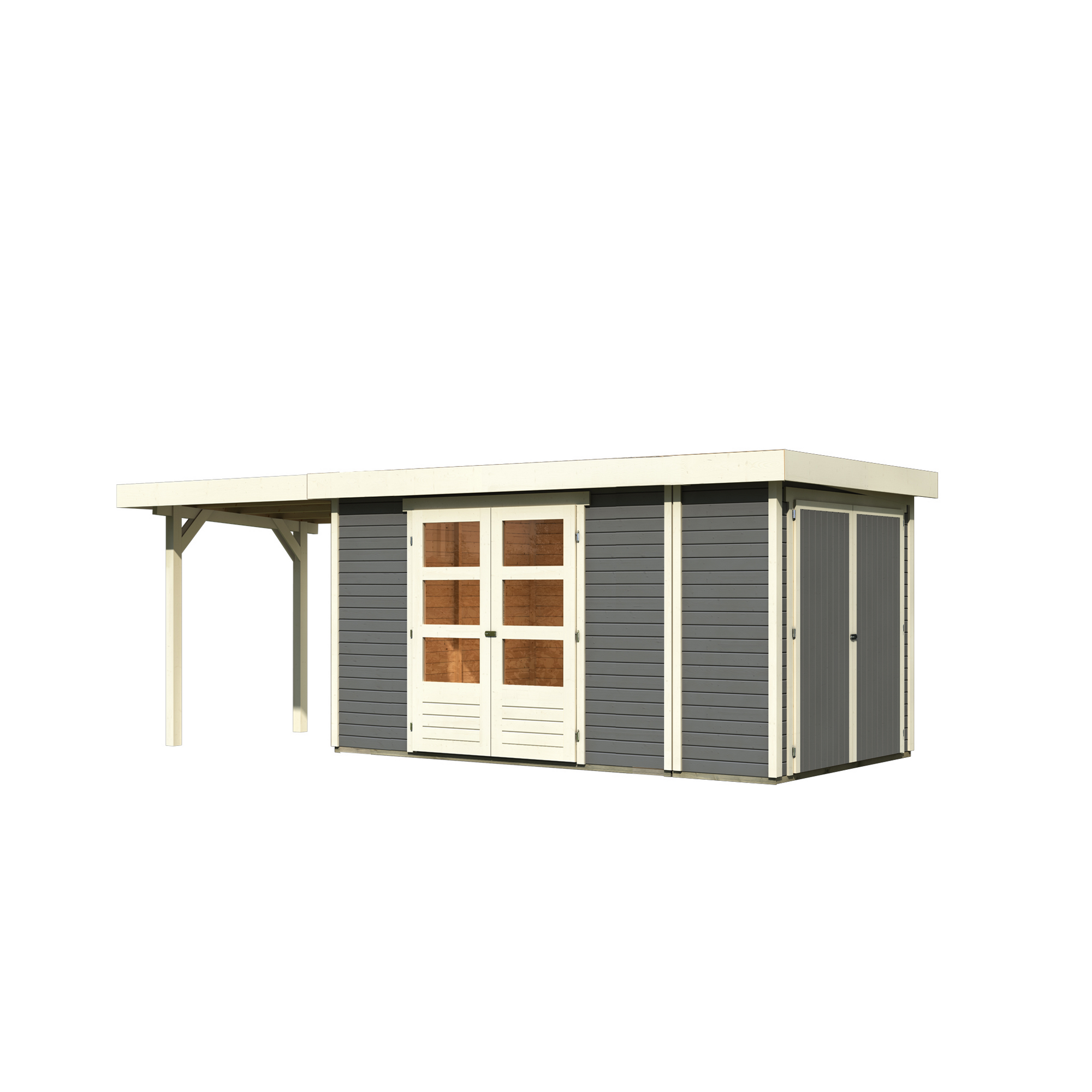 Gartenhaus-Set 'Betola 5' terragrau mit Anbauschrank und Anbaudach 330 x 211 x 238 cm + product picture