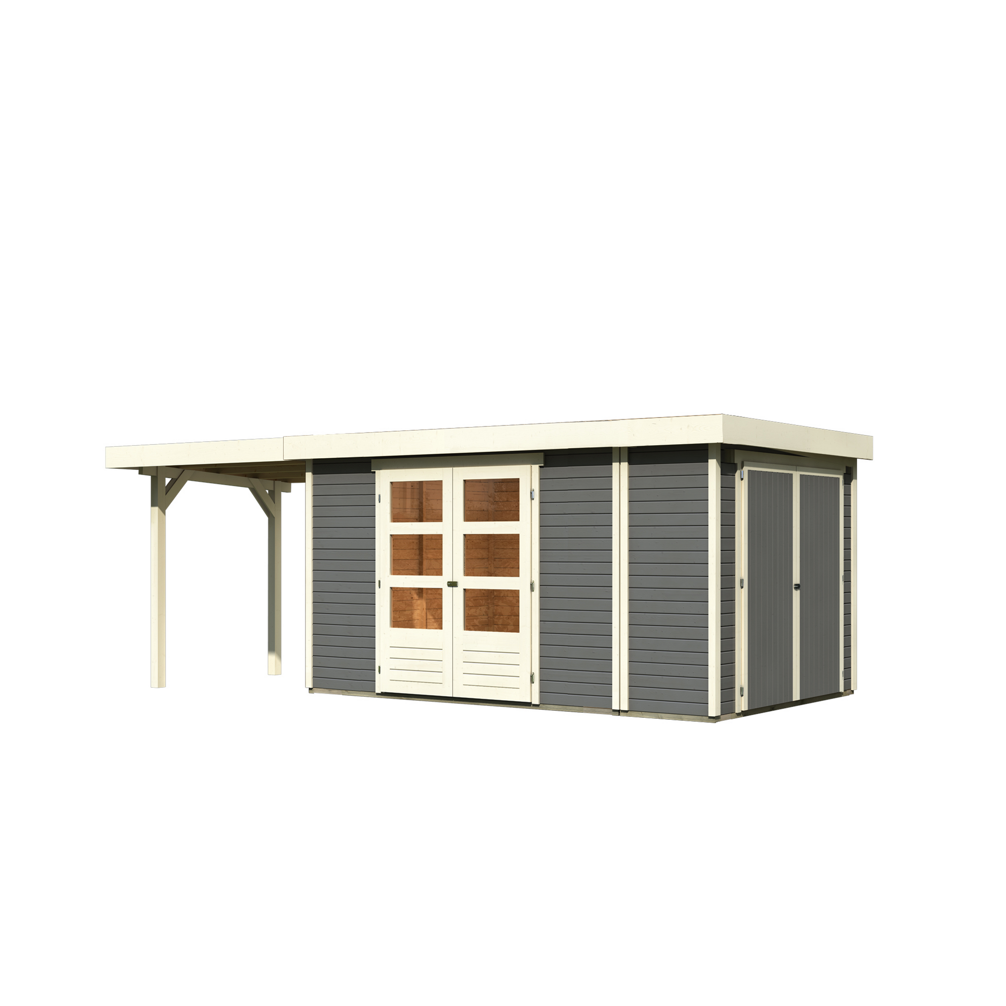 Gartenhaus-Set 'Betola 6' terragrau mit Anbauschrank und Schleppdach 330 x 211 x 262 cm + product picture