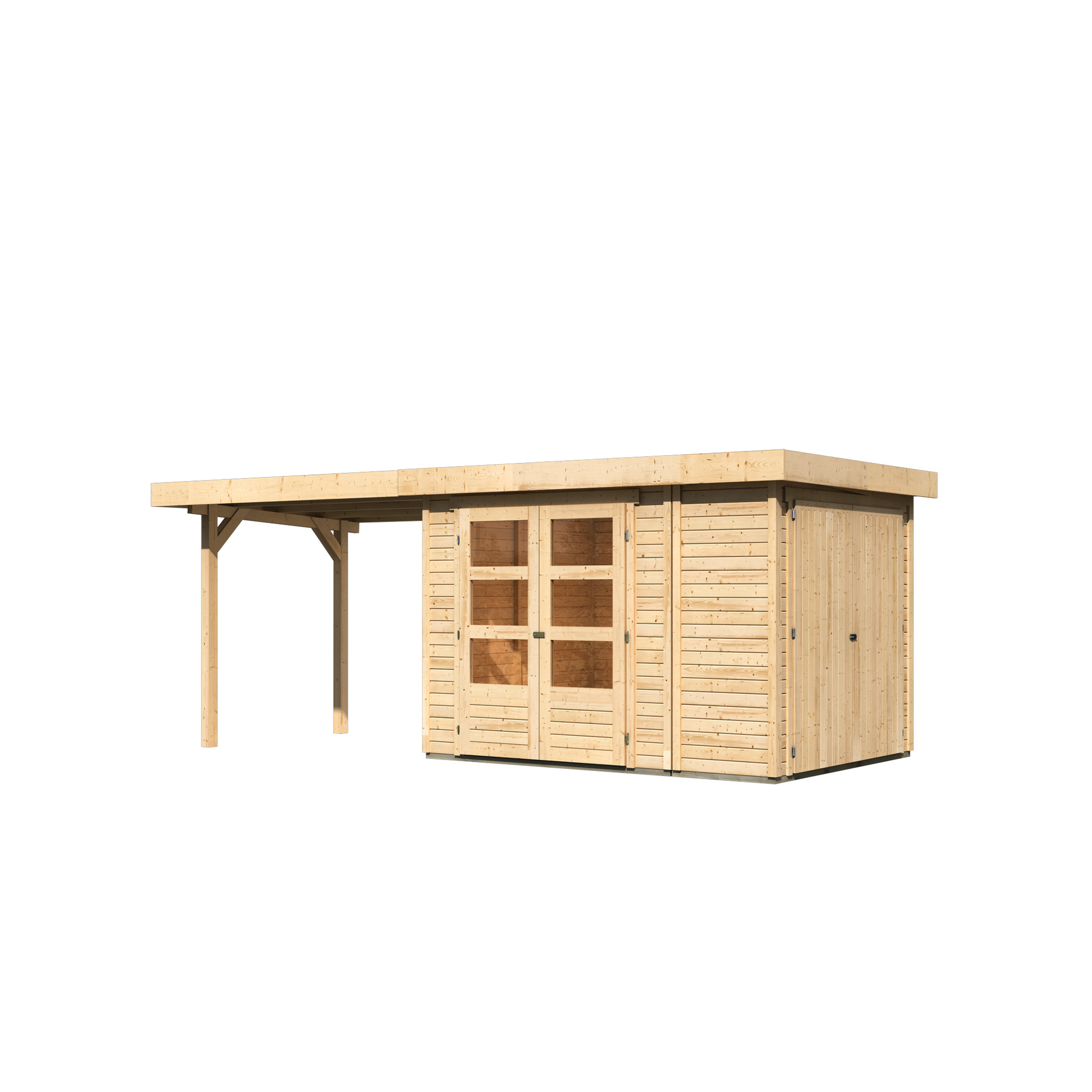 Gartenhaus-Set 'Betola 2' naturbelassen mit Anbauschrank und Anbaudach 580 x 211 x 238 cm + product picture