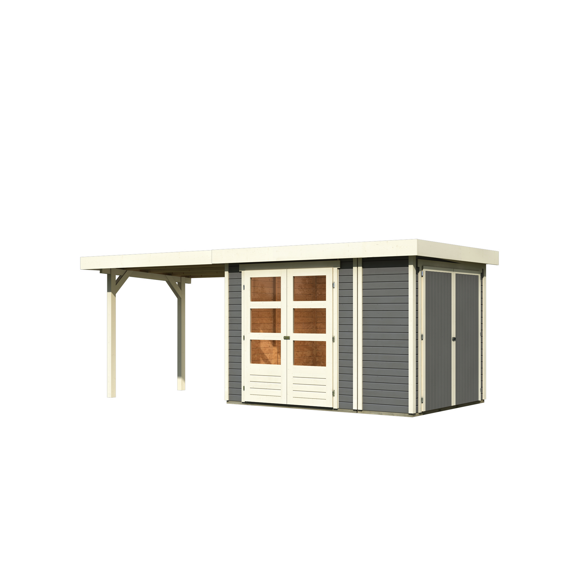 Gartenhaus-Set 'Betola 2' terragrau mit Schrank, Anbaudach und Breite 580 x 211 x 238 cm + product picture