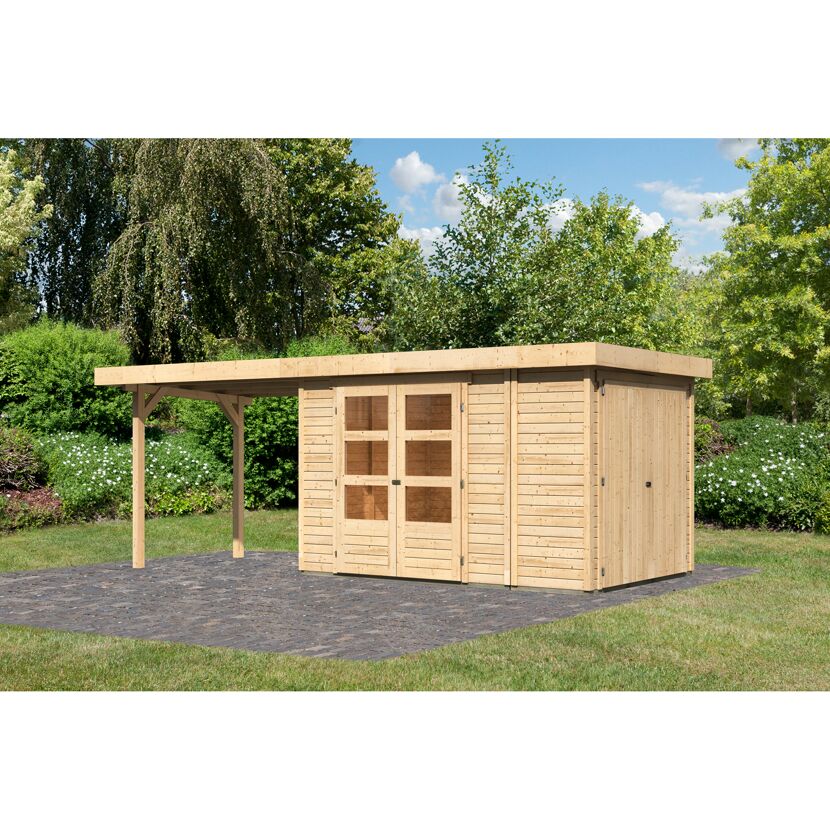 Gartenhaus aus Holz mit Überdachung