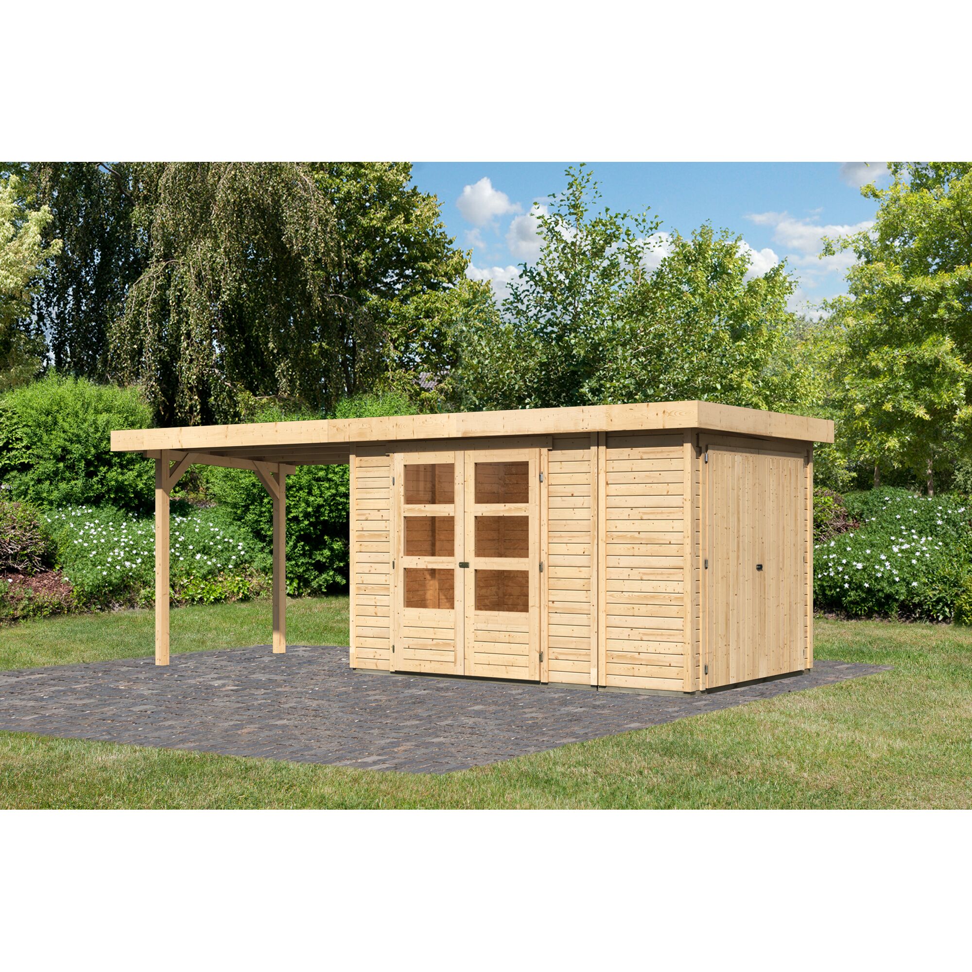 Gartenhaus aus Holz mit Überdachung