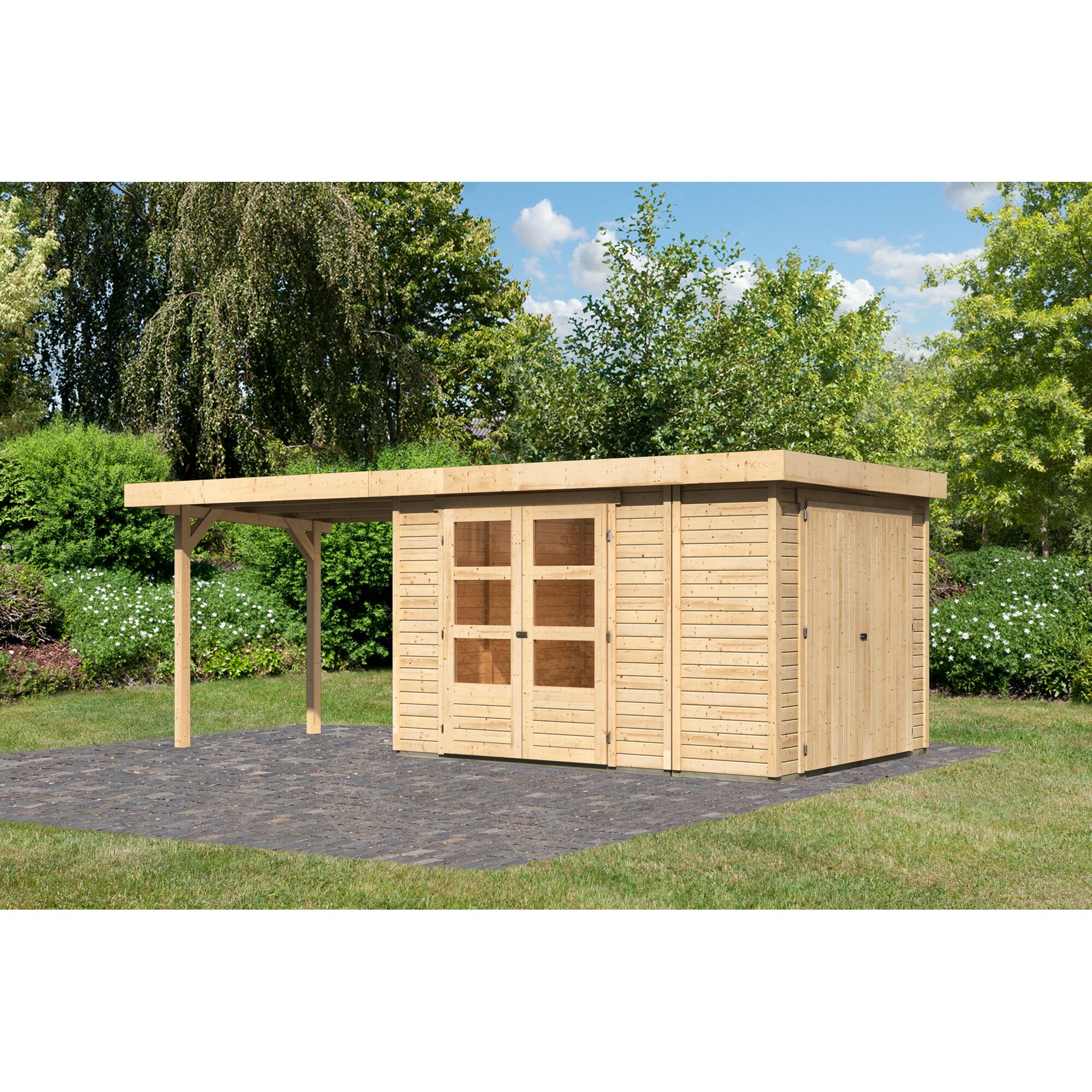 Gartenhaus aus Holz mit Überdachung