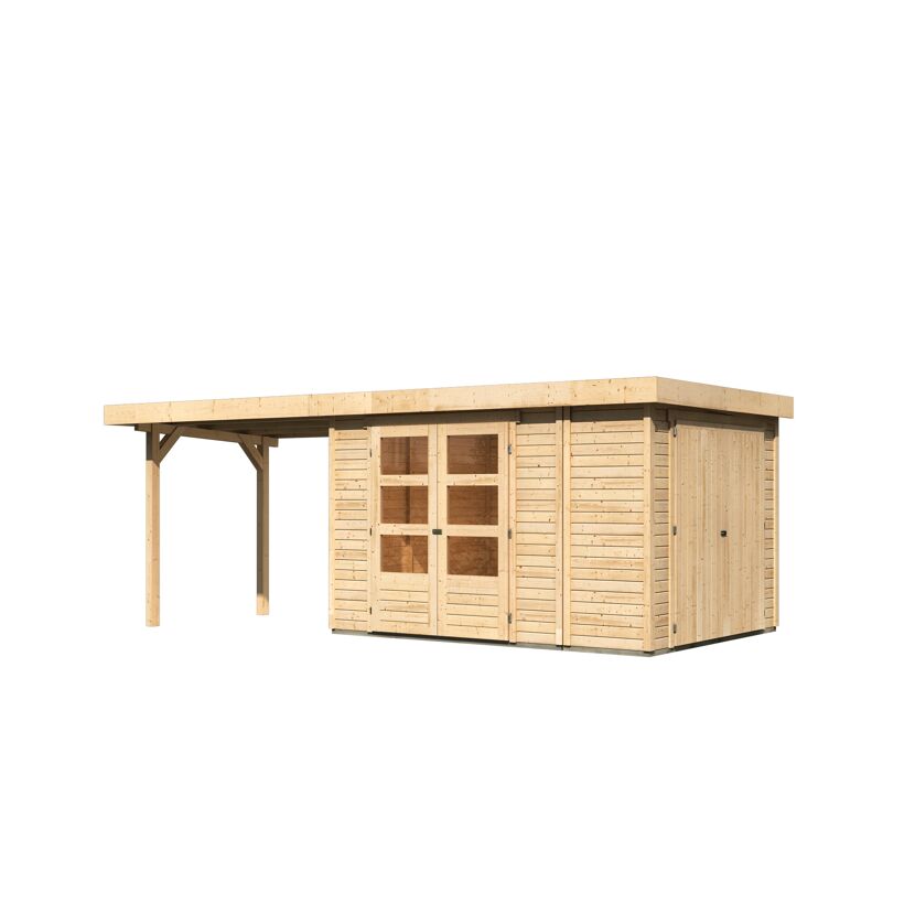 Gartenhaus aus Holz mit Doppeltür und Geräteschuppen