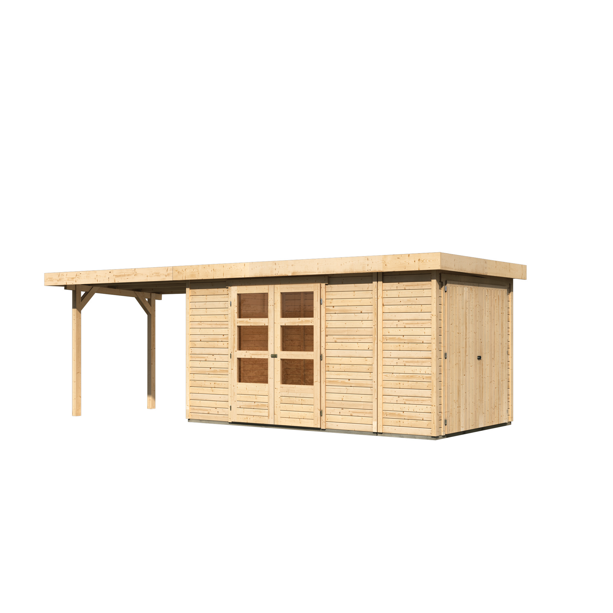 Gartenhaus-Set 'Betola 5' naturbelassen mit Anbauschrank und Anbaudach 666,5 x 211 x 238 cm