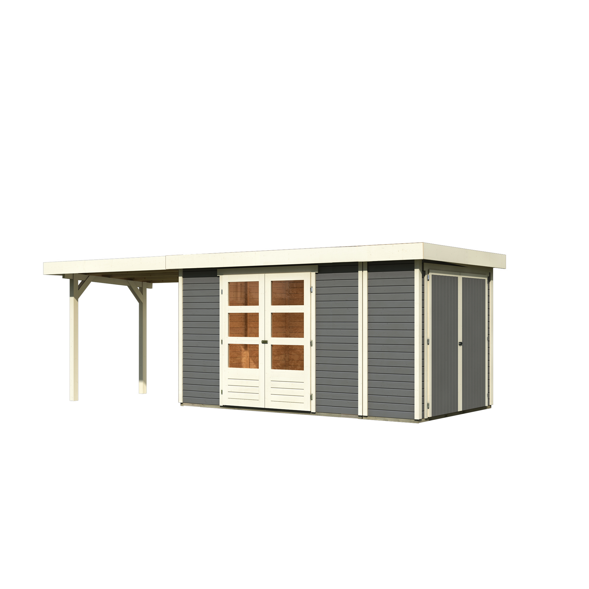 Gartenhaus-Set 'Betola 5' terragrau mit Anbauschrank und Anbaudach 330 x 211 x 238 cm